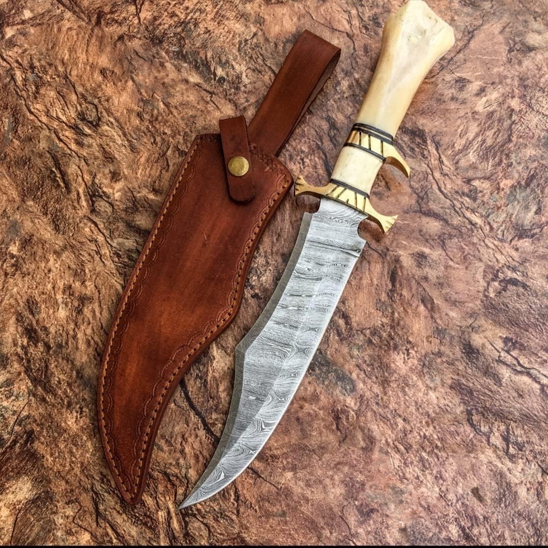 Custom Handmade Damascus Steel 15 Inches Bowie Knife - Hunting Knife Bone Knife