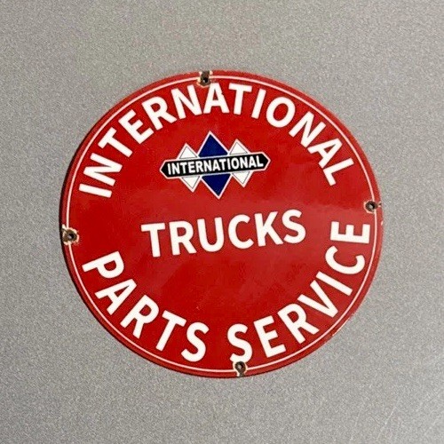VINTAGE 12” INTERNATIONAL HARVESTER PORCELAIN SIGN CAR GAS OIL TRUCK MOTORCYCLE