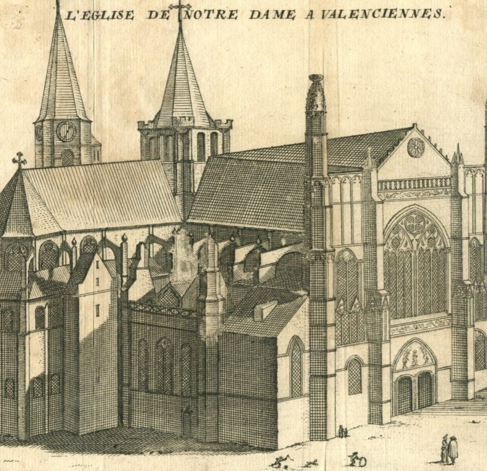 1720 original L\'EGLISE DE NOTRE DAME A VALENCIENNES by Jacobus Harrewijn