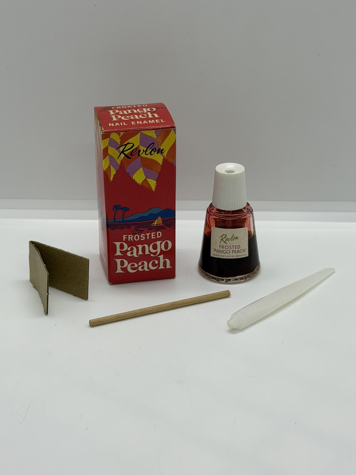 Vintage Revlon Frosted Pango Peach Nail Polish 1/2 Oz Bottle Box Inserts 1950s 