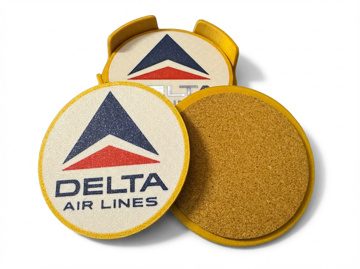 Delta Air Lines Retro Logo Coaster Set (4) w/ Holder – Vintage Aviation Decor