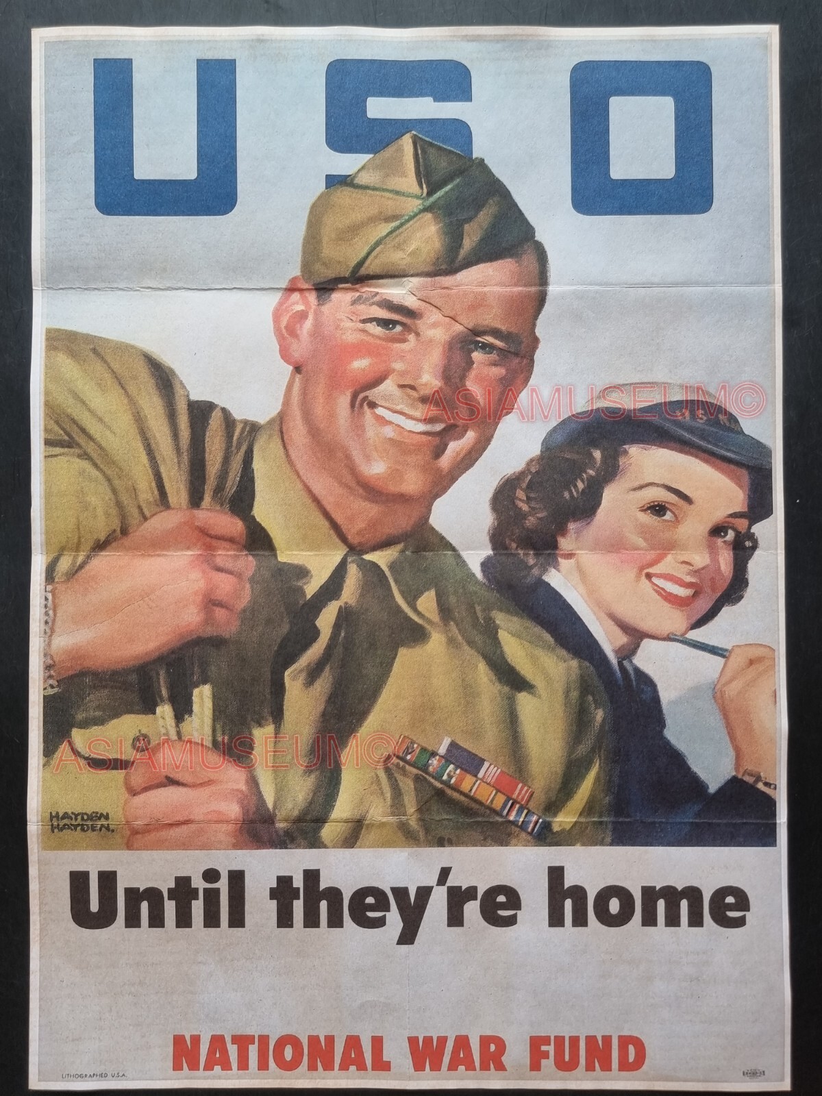 1943 WW2 USO AMERICA NATIONAL WAR FUND WOMEN ARMY SOLDIER PROPAGANDA POSTER 905