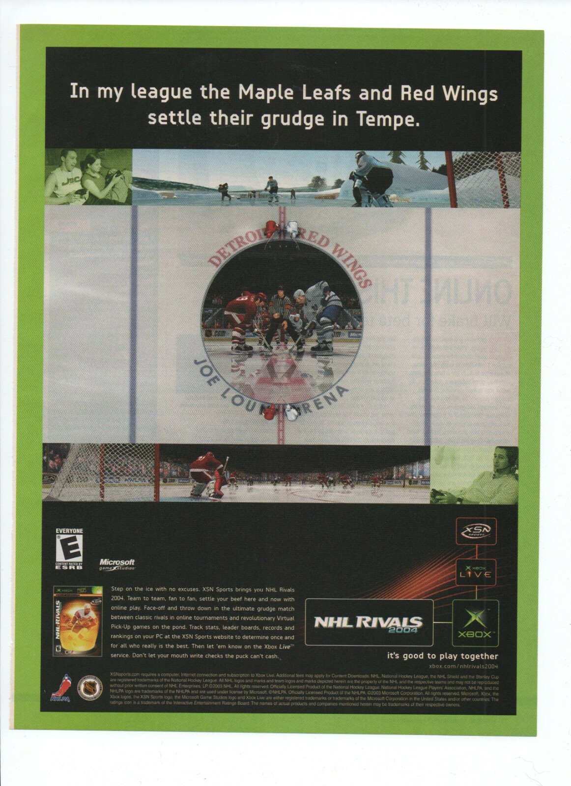 NHL Rivals 2004 XBOX Hockey Video Game Promo Print AD Maple Leafs Red Wings
