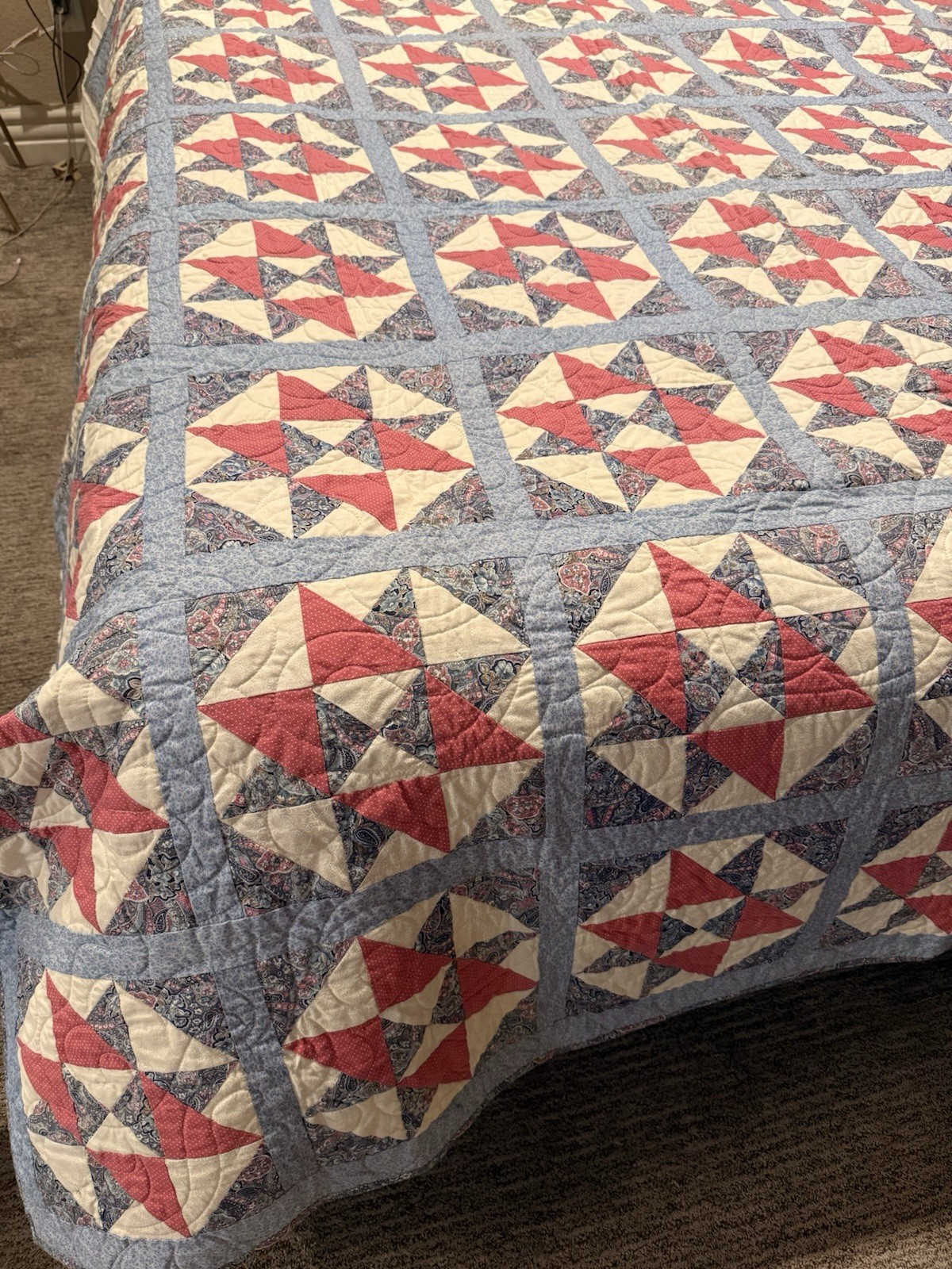 Vintage Quilt Stars Dark Pink Blue Paisley 70X80 