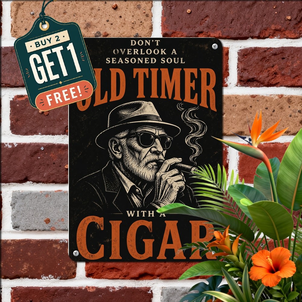 Never Underestimate Old Man Who Smokes Cigars Man Cave Art Metal Sign 8x12