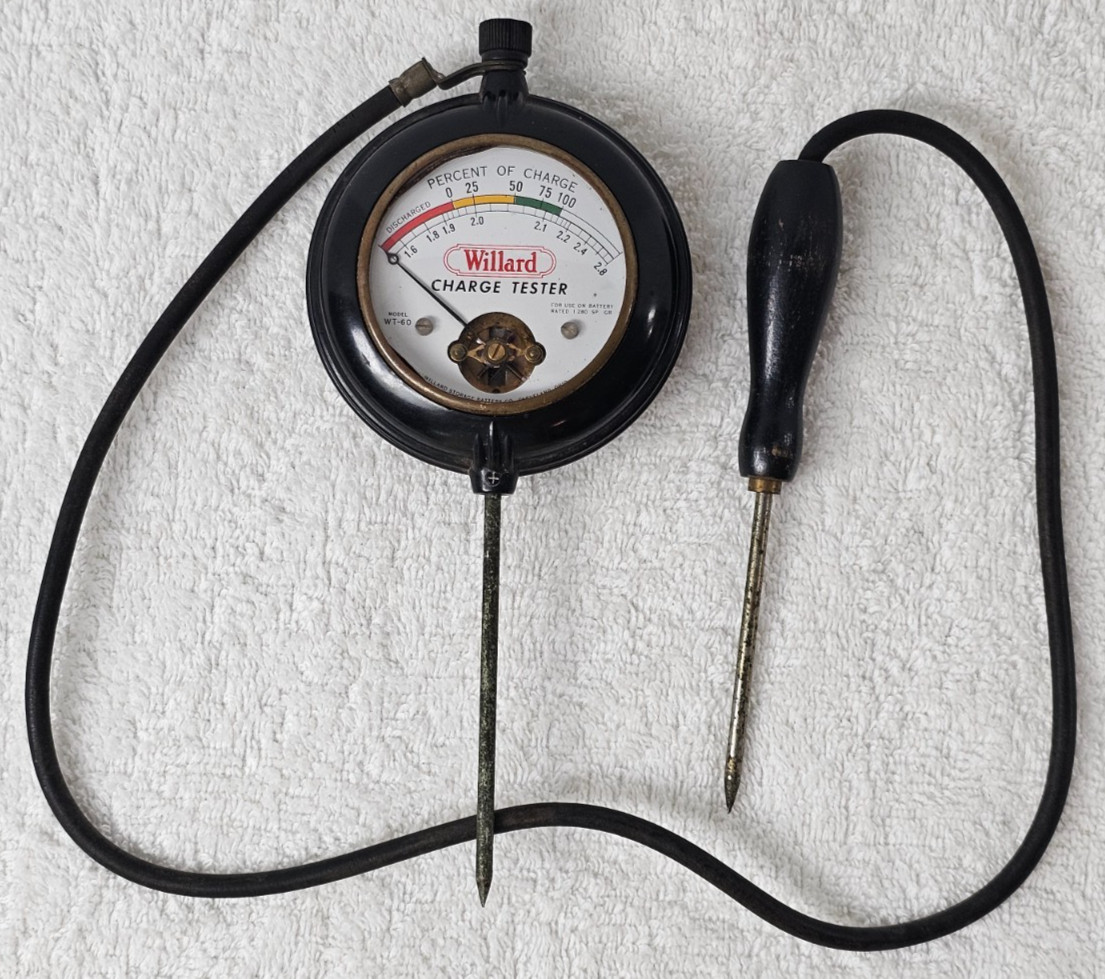 VTG Willard WT-60 Battery Charge Tester Meter Wooden Handle Garage Gas Station