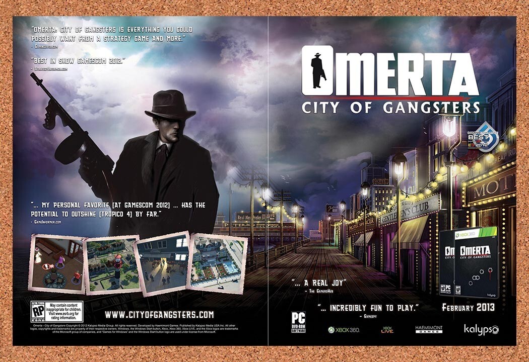 2011 Omerta City Of Gangsters Xbox 360 Original Ad / Retro Wall Art v1