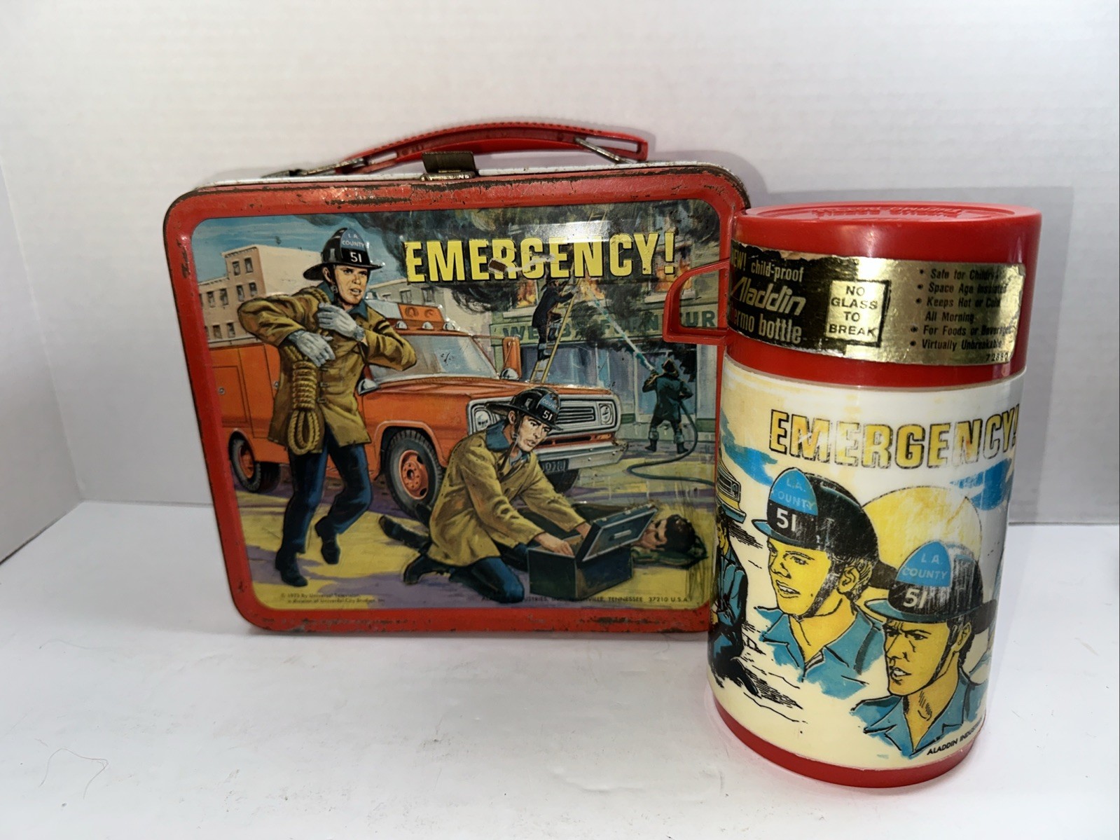 1973 Aladdin TV Series Emergency Metal Lunchbox Lunch Box with Thermos