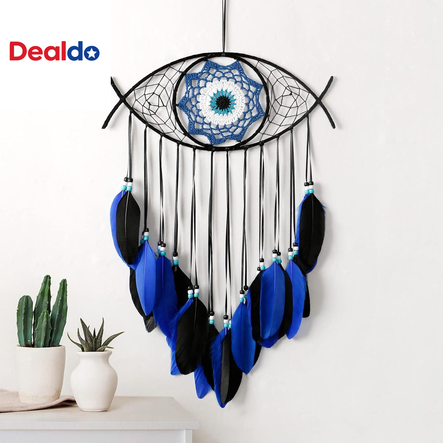 Evil Eye Dream Catcher-Blue Black Dream Catchers Handmade Feather Evil Eye Wall