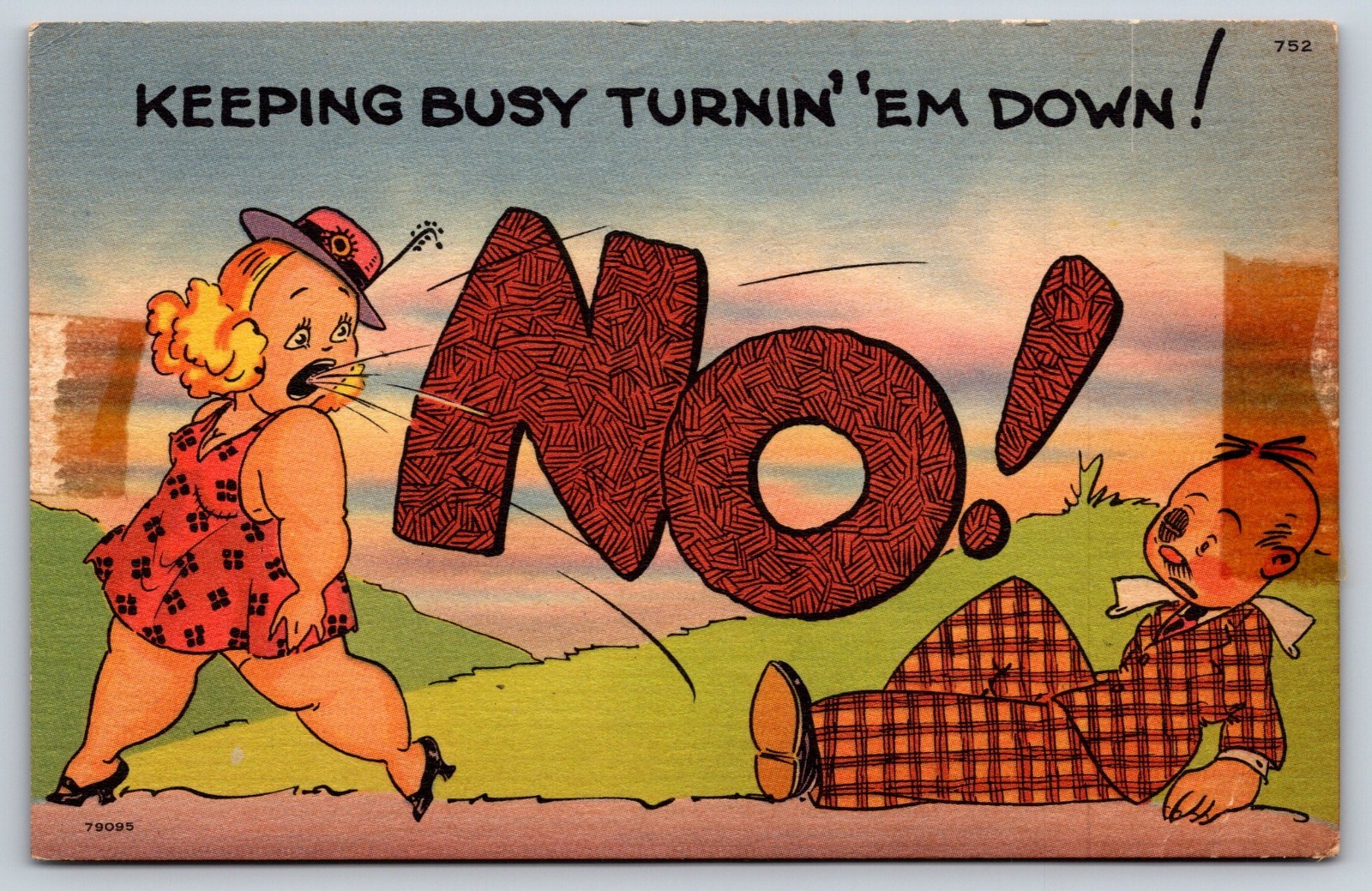 Vintage Postcard, Humor, Keeping Busy Turnin' 'em Down