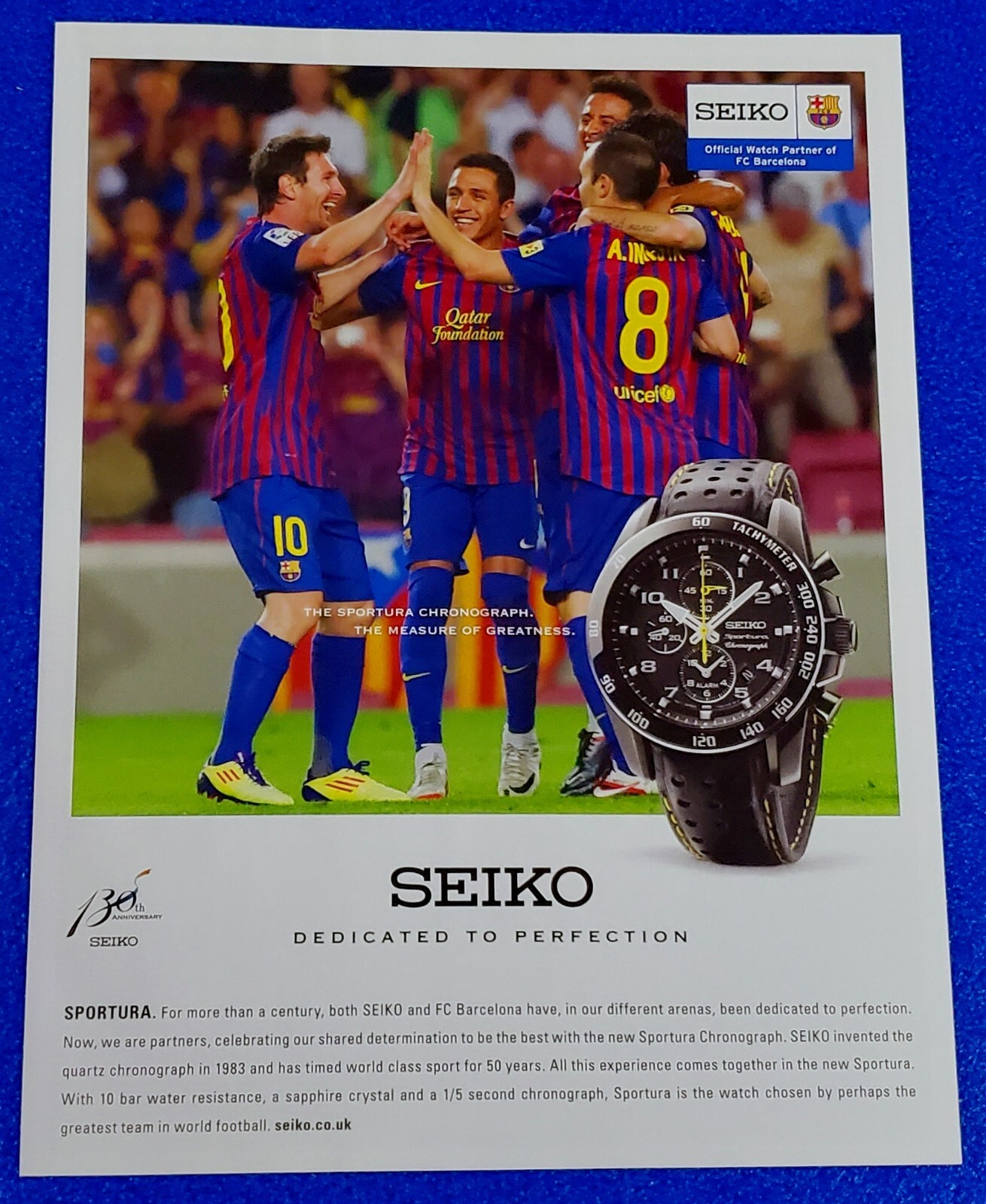 2012 SEIKO SPORTURA WRISTWATCH ORIGINAL PRINT AD SEIKO SUPPORTS FC BARCELONA