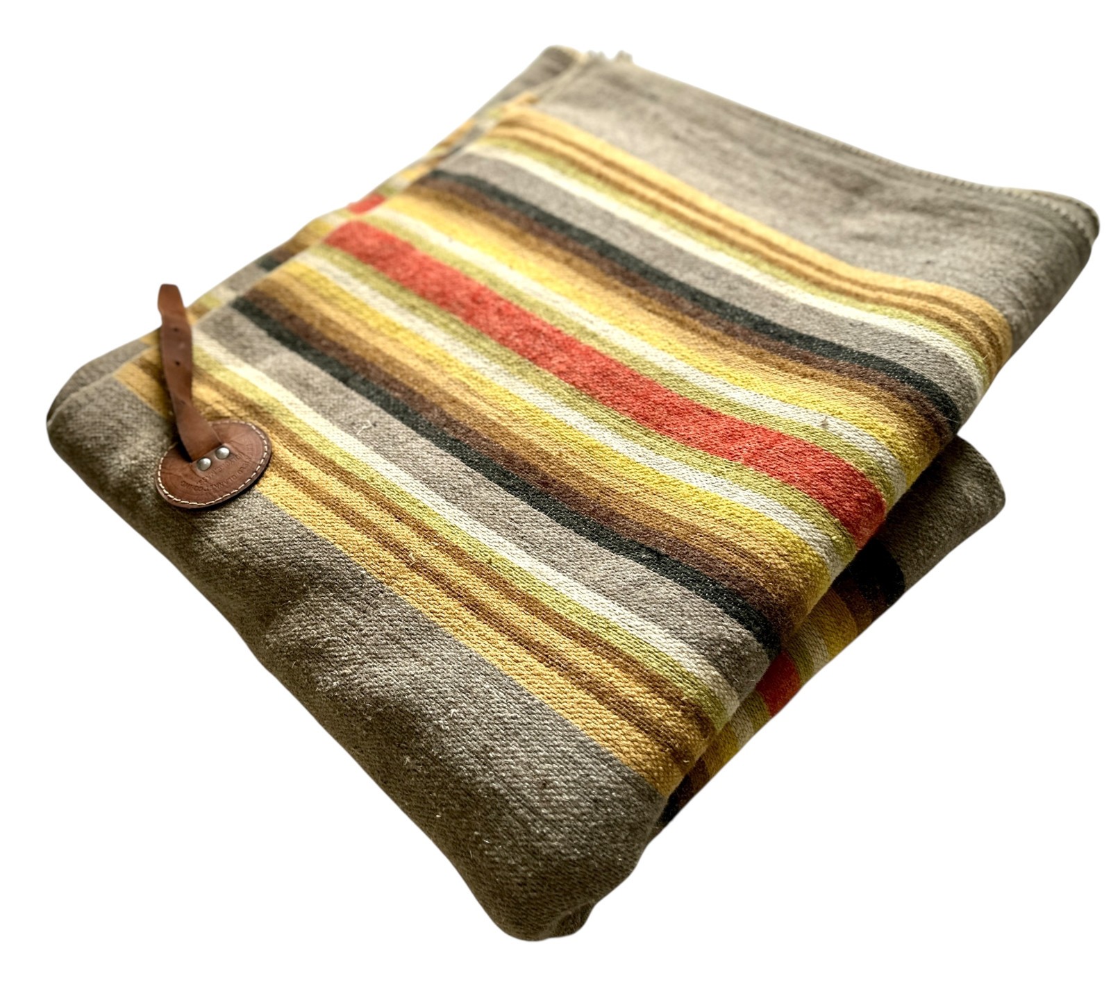 Antique 1920s Striped Wool Horse Blanket w/ Leather VGC Springfield Co 89 x 78