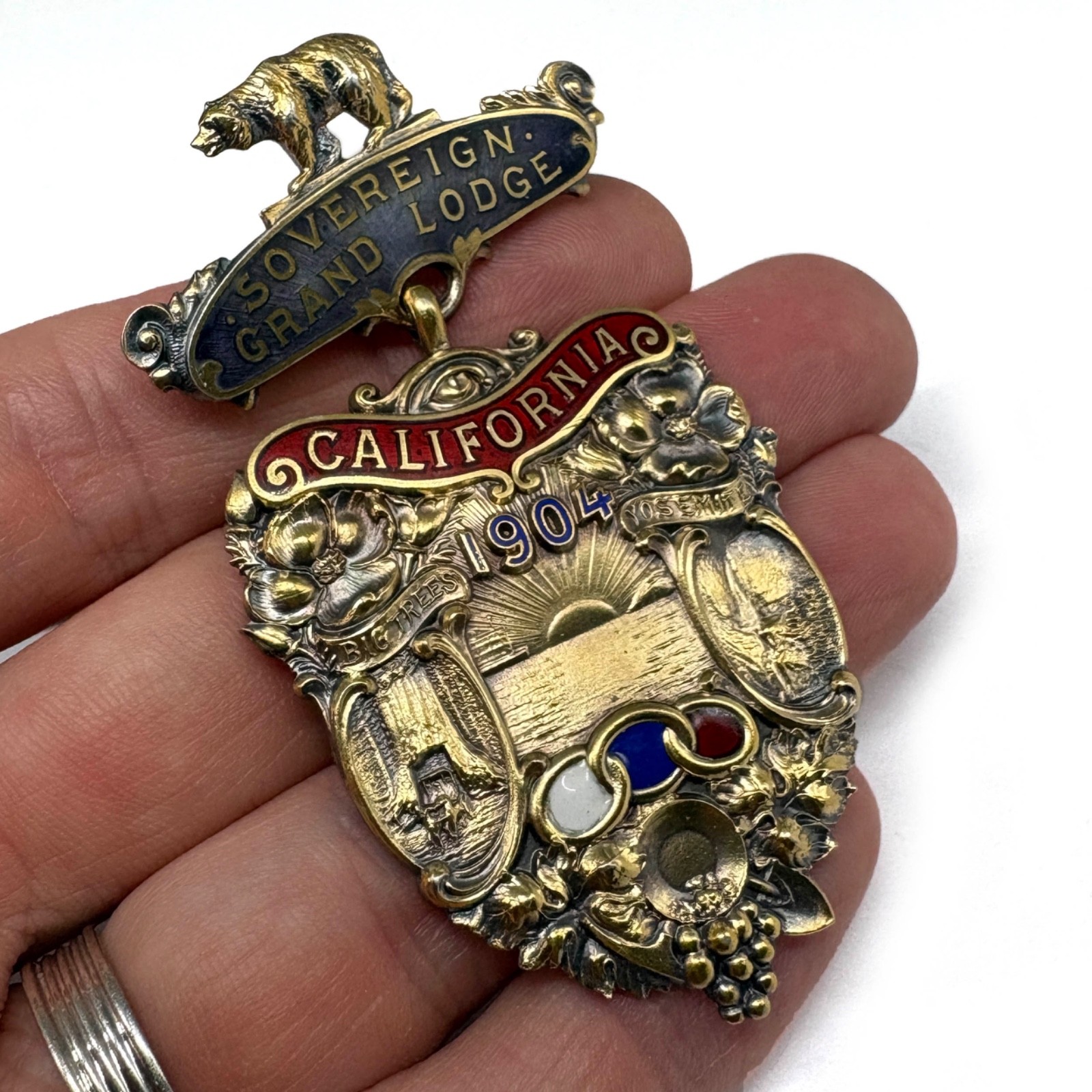A++ Antique SHREVE SAN FRANCISCO Sterling ODD FELLOWS Badge Pin Medal California
