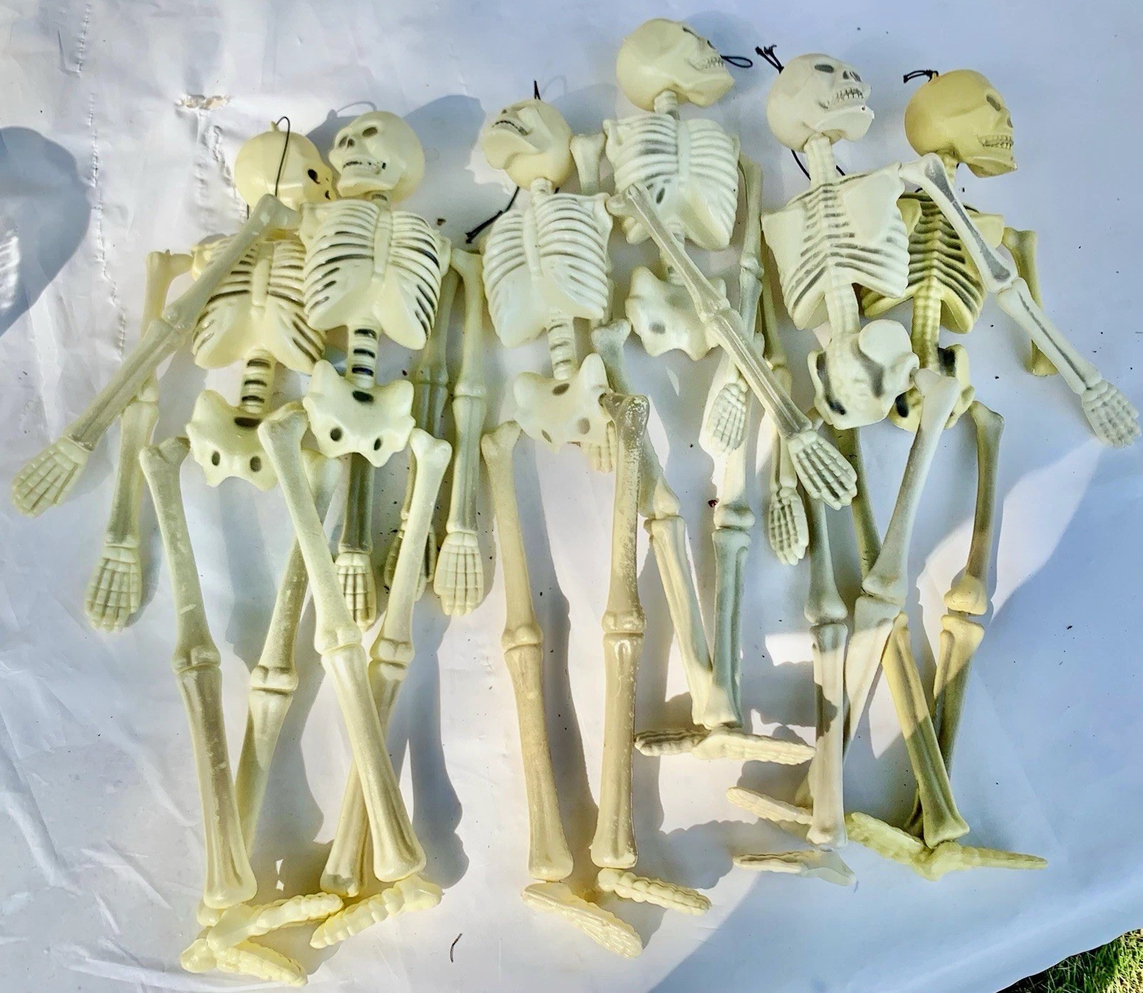 Lot of 6 Vintage Plastic Blow Mold Hanging Skeleton Halloween Decoration 16”