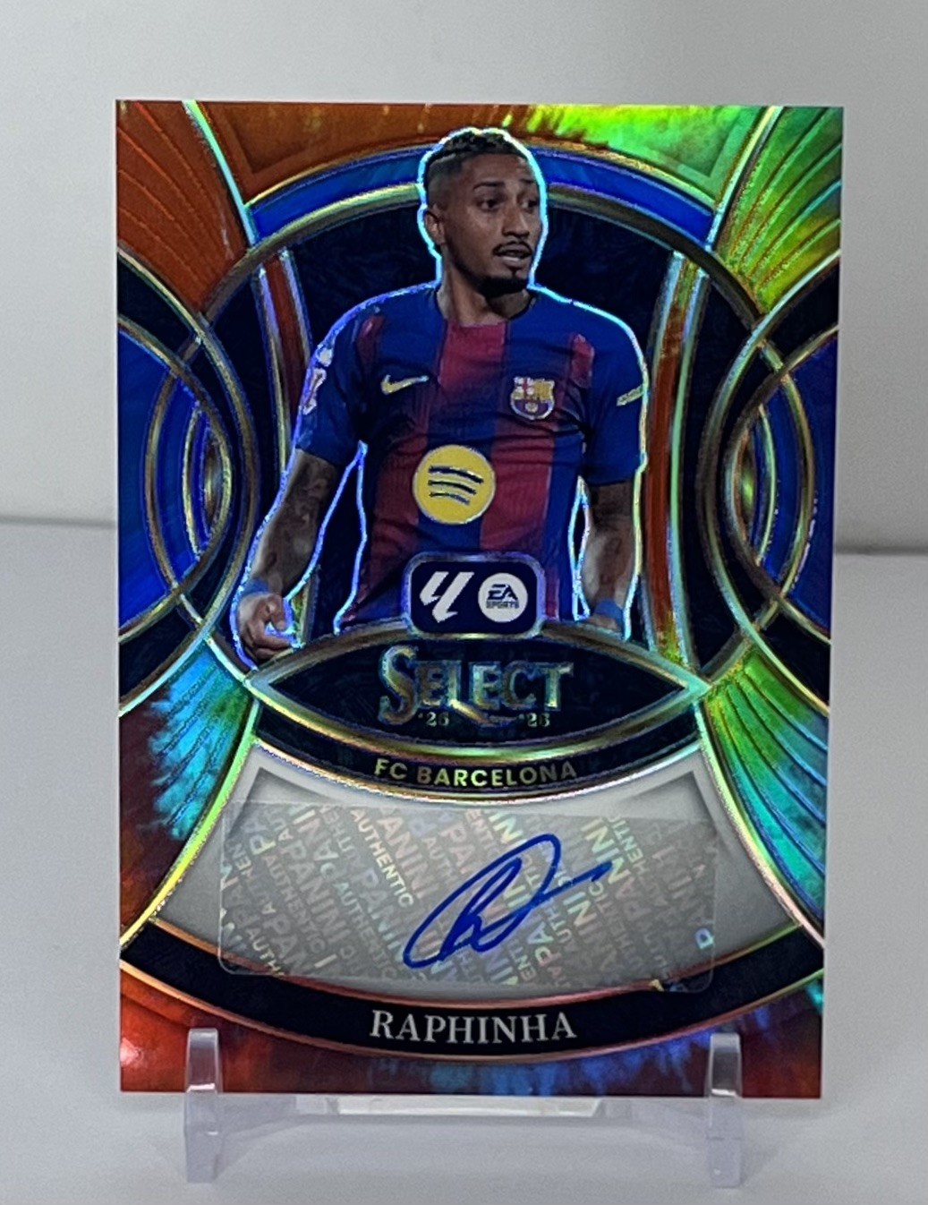 2025-26 Panini Select La Liga Signatures Raphinha Auto Tie-Dye Prizm 01/25