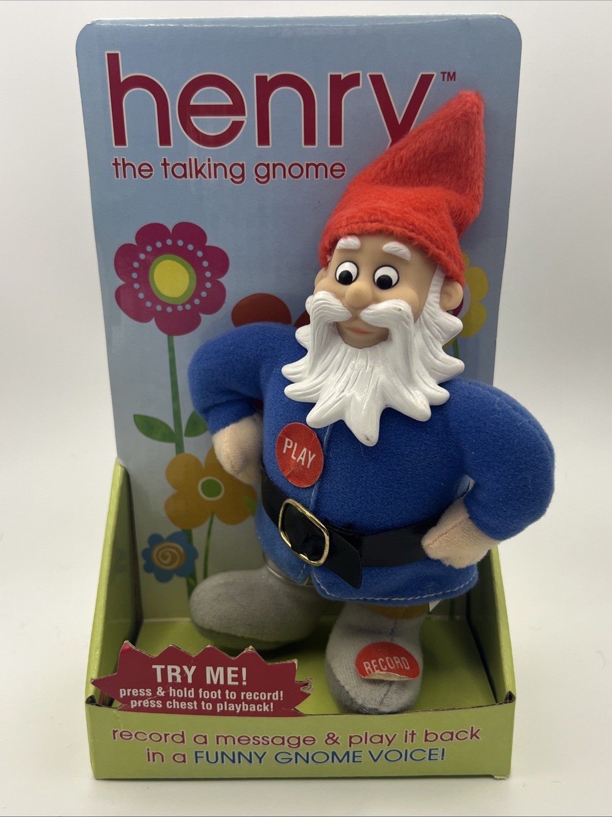 Two\'s Company HENRY the Talking Gnome Voice Recorder Plush Doll in box