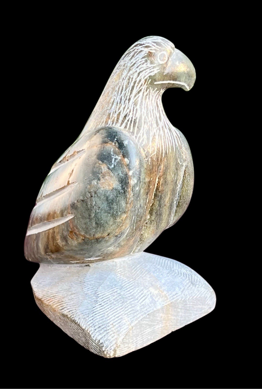 Vintage Bald Eagle Art Carved Figure Soapstone Canadian Artist Ben Pelkey Signed