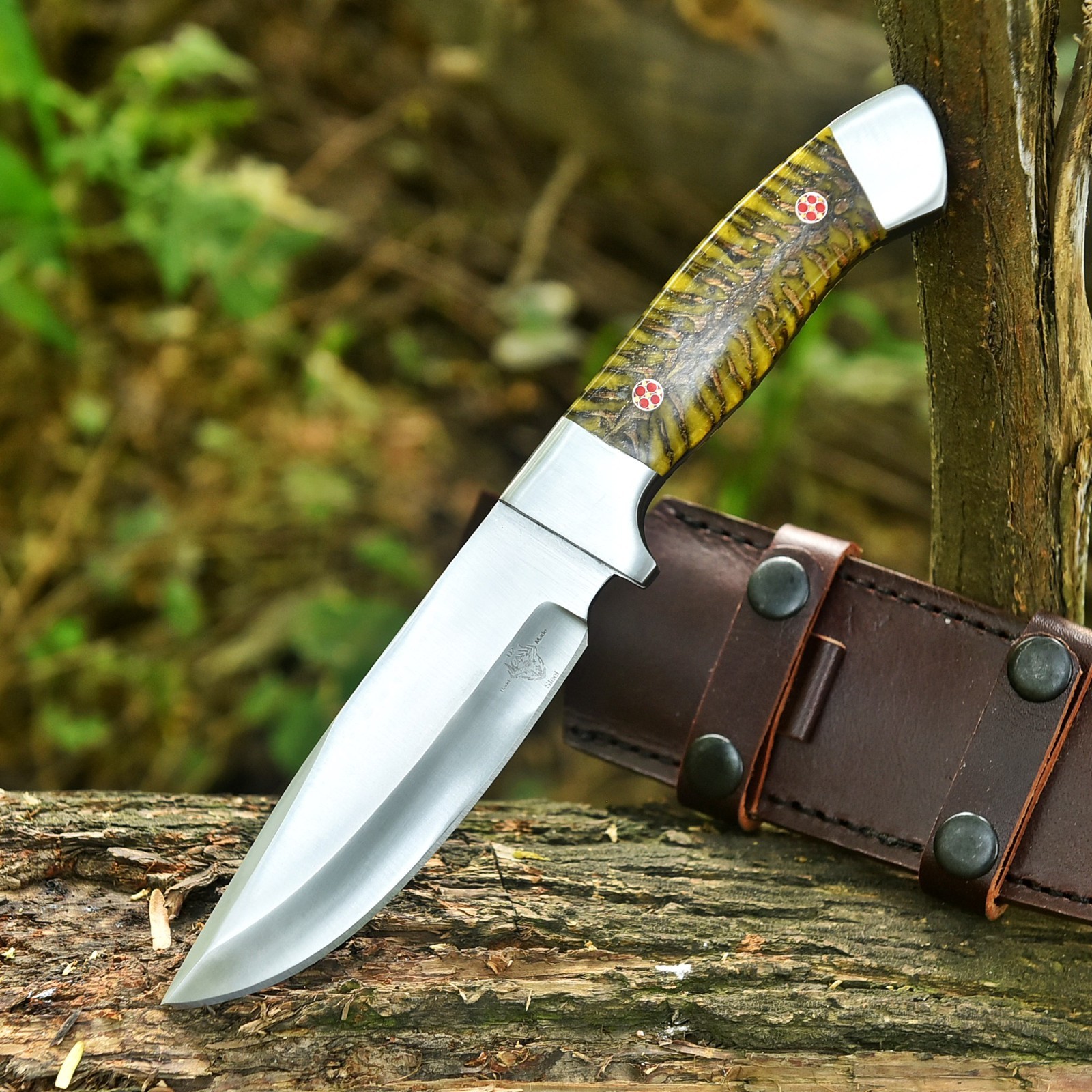 Handmade D2 Custom Brown Pine CONE Hunting Skinner Camping Sport EDC Knife