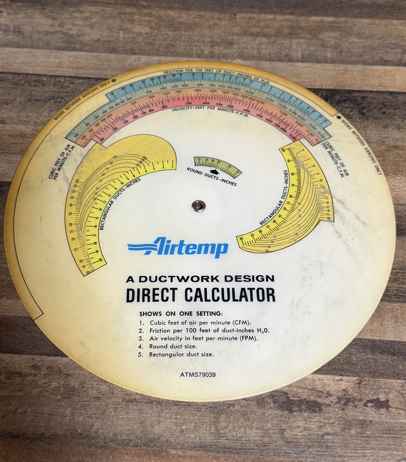 Vintage Airtemp Ductwork Design Direct Calculator Wheel Chart Slide Rule HVAC