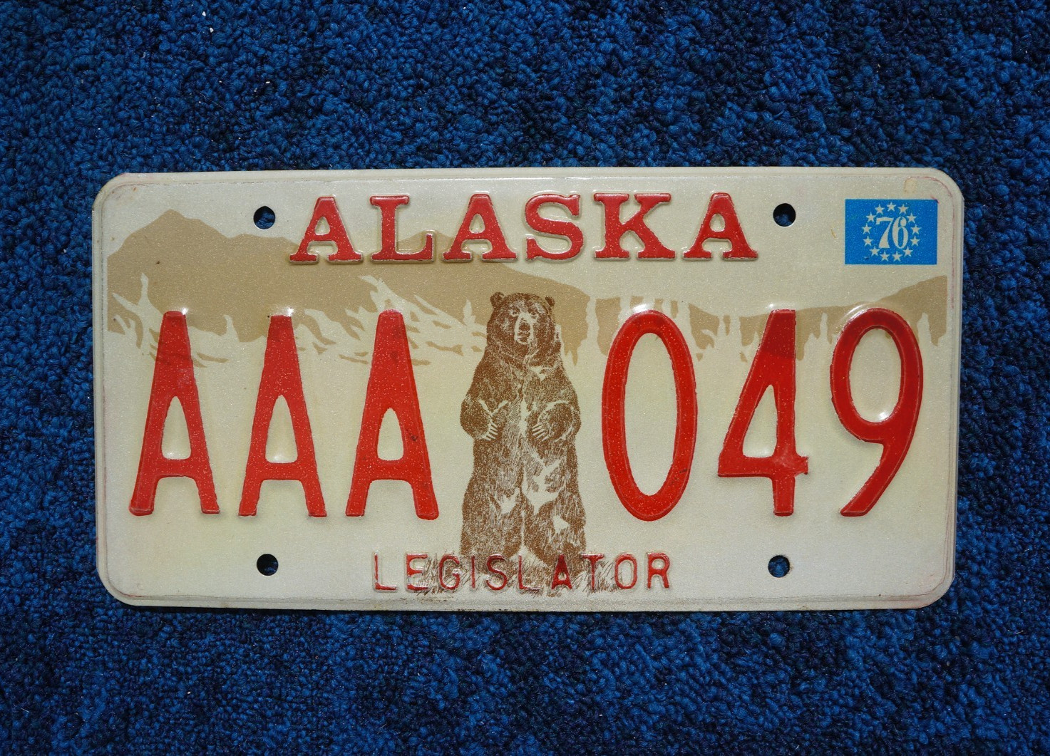 1976 ALASKA - 49th State - Legislator License Plate Low Digit # AAA - 049