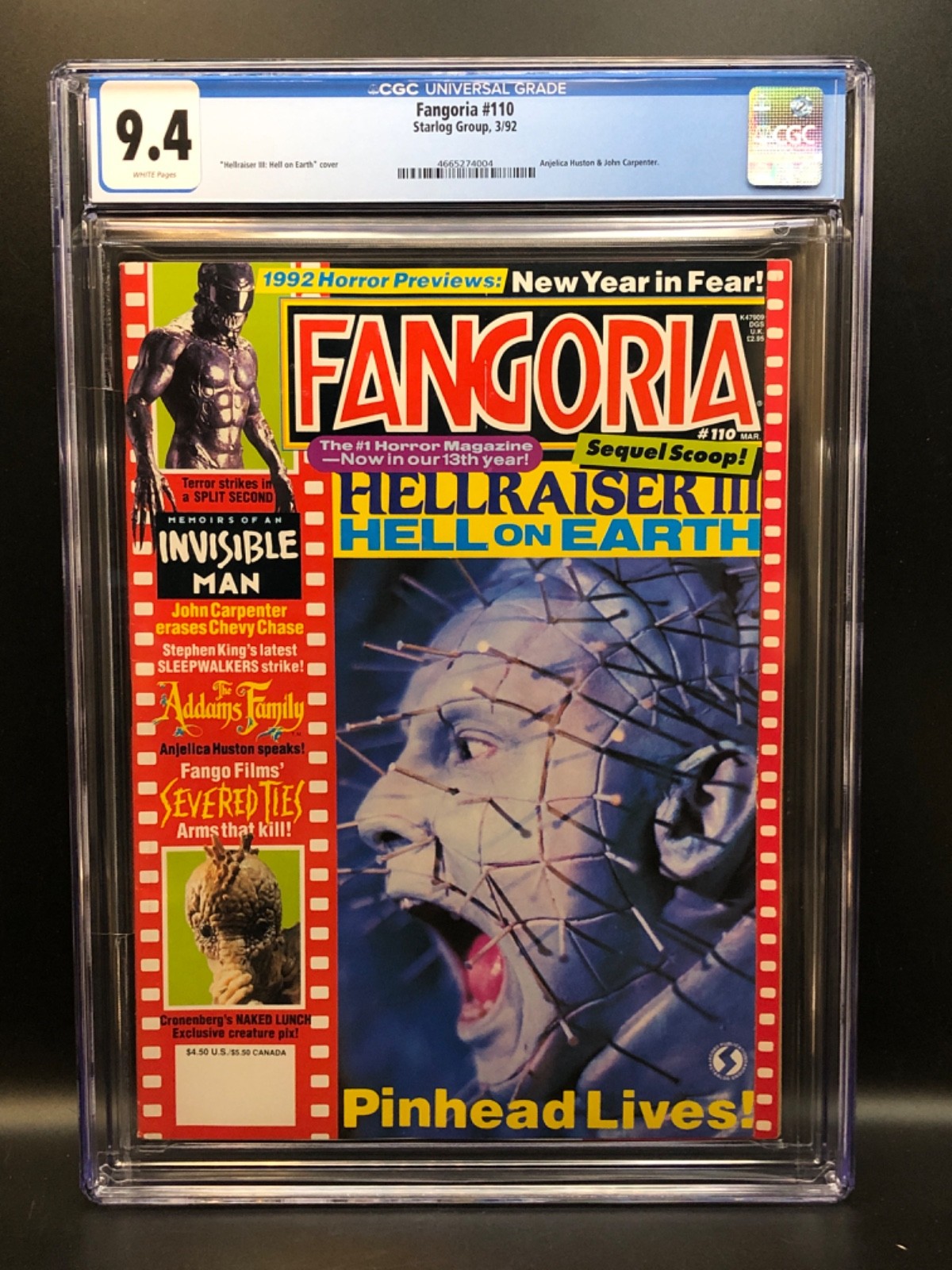 Fangoria Magazine #110 3/92 - Hellraiser Ill: Hell on Earth - Pinhead - CGC 9.4