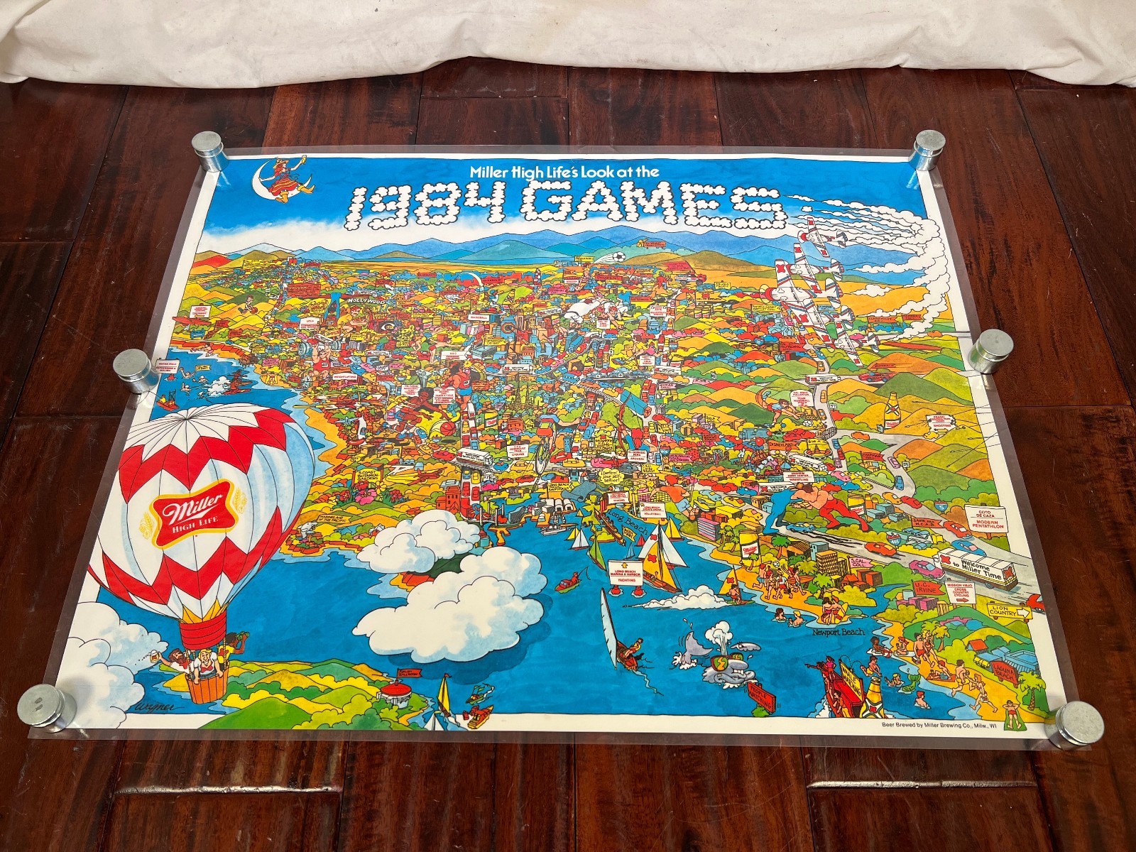Vintage Miller High Life 1984 Games Poster Los Angeles Olympics Laminated