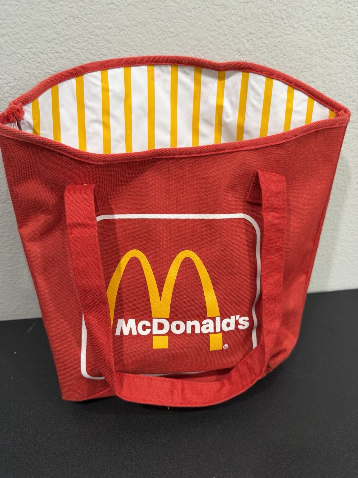 Vintage 80s McDonald's Red Tote Bag w/ Yellow & White Striped Lining