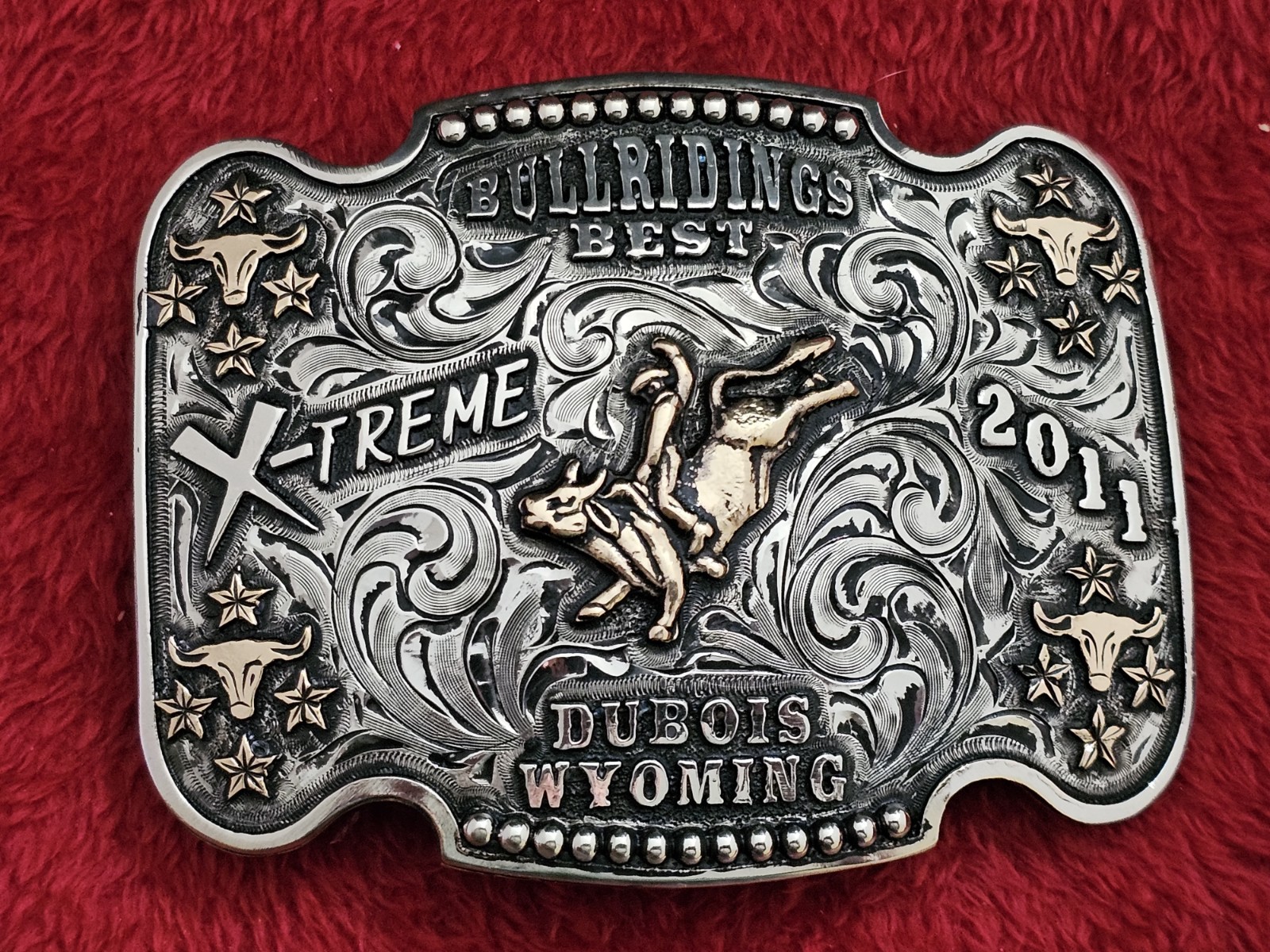 Bull Riding RODEO☆X~TREME☆2011☆CHAMPION TROPHY BUCKLE☆Dubois Wyoming☆Rare☆W55