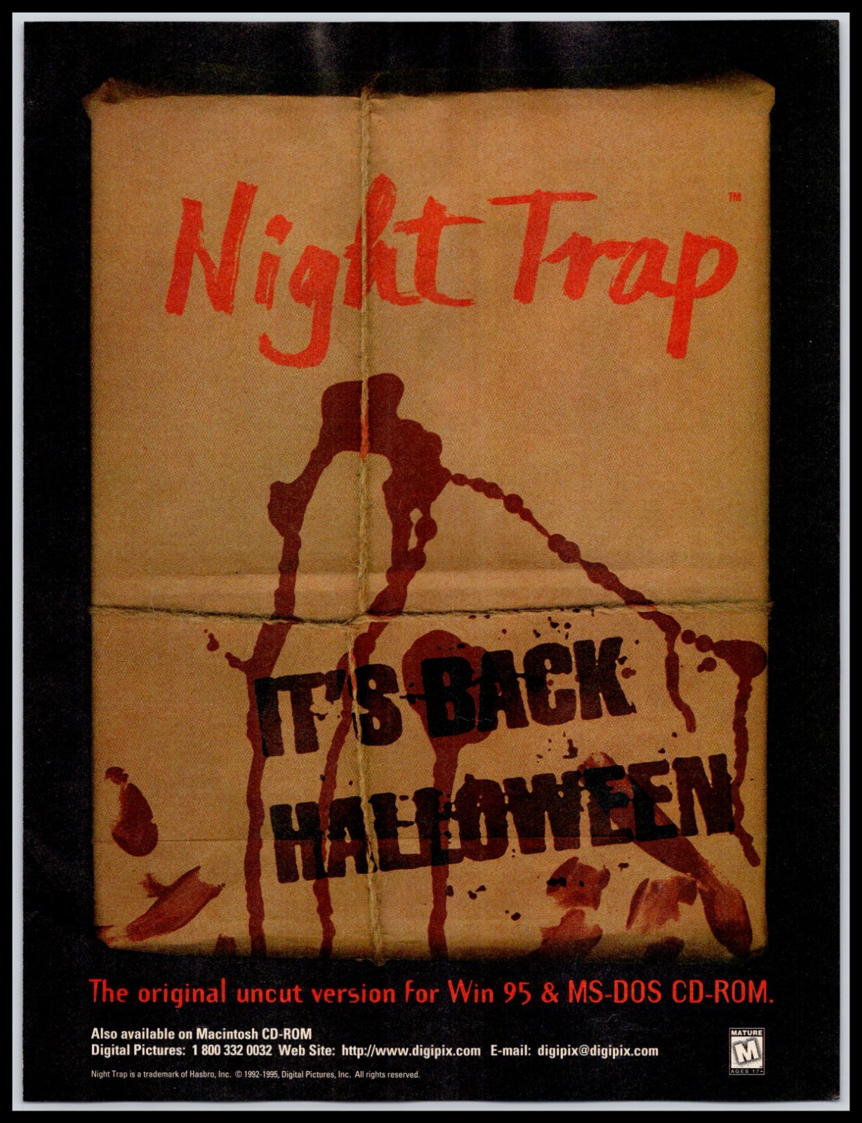 1995 Night Trap Windows 95 MS-DOS CD-ROM Digital Pictures Vtg Full Page Print Ad