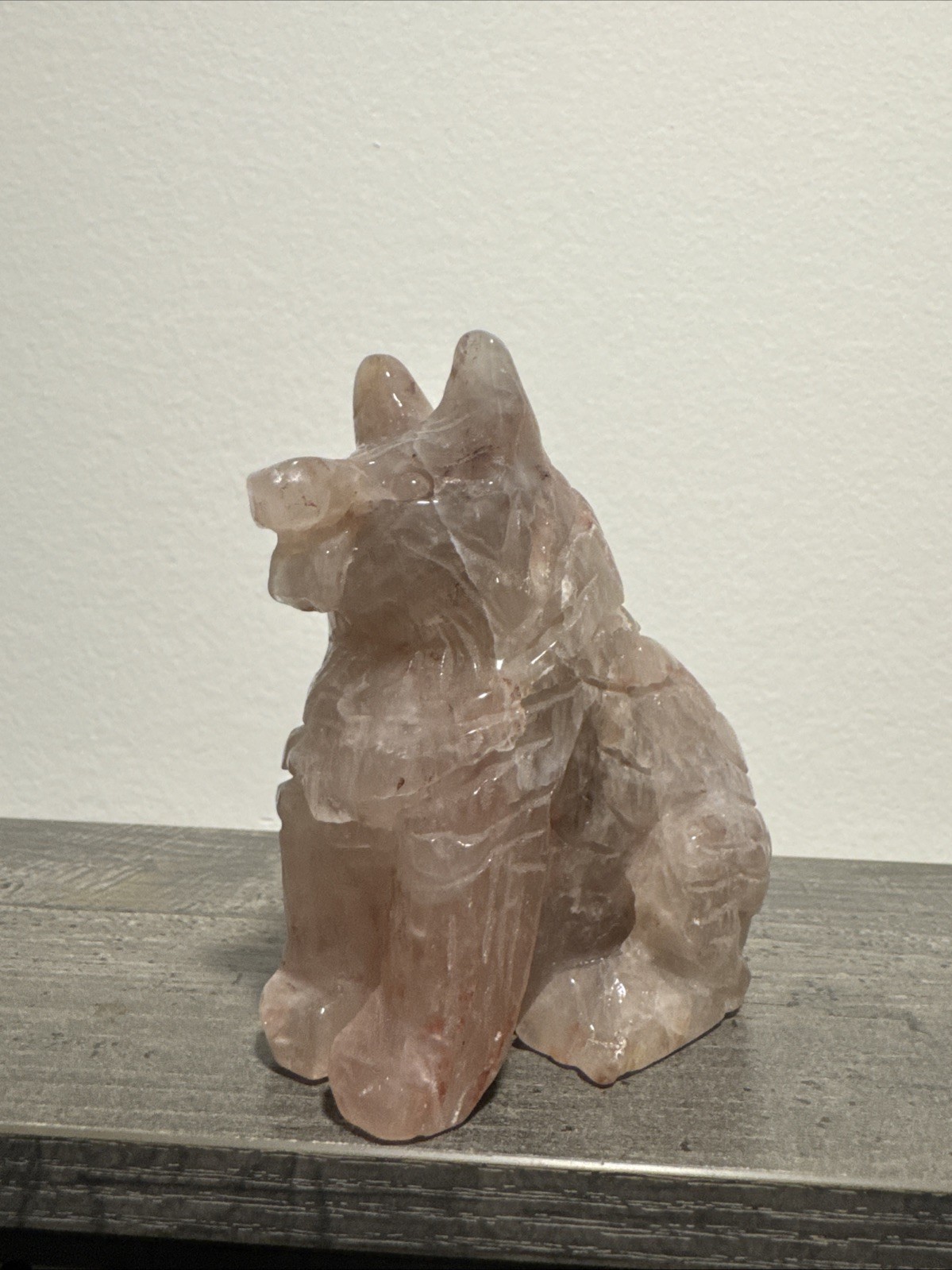 Quartz Crystal Wolf Carving 419 Grams 4”