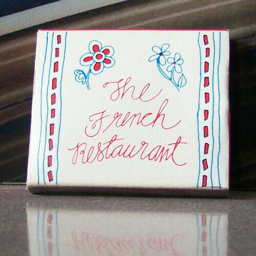 Rare Vintage Matchbook J4 The French Restaurant Elegant Design Flowers Bugatti