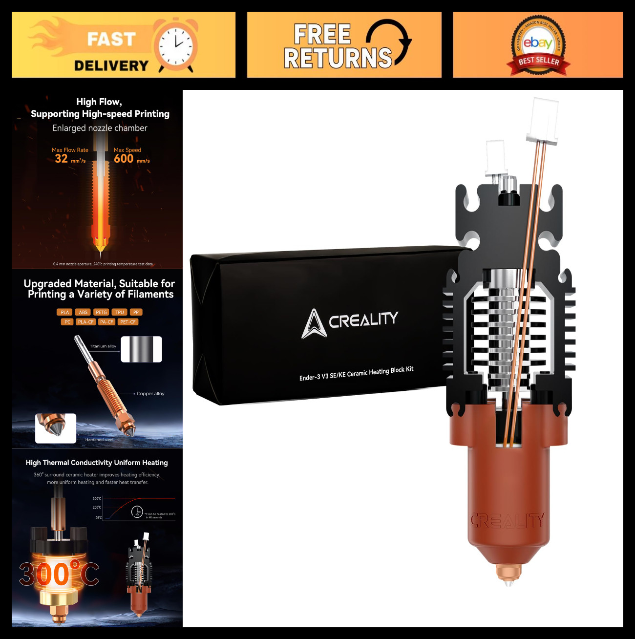Creality Official Ender 3 V3 SE KE Hotend Upgrades Kit, 3D Printers Ceramic Heat