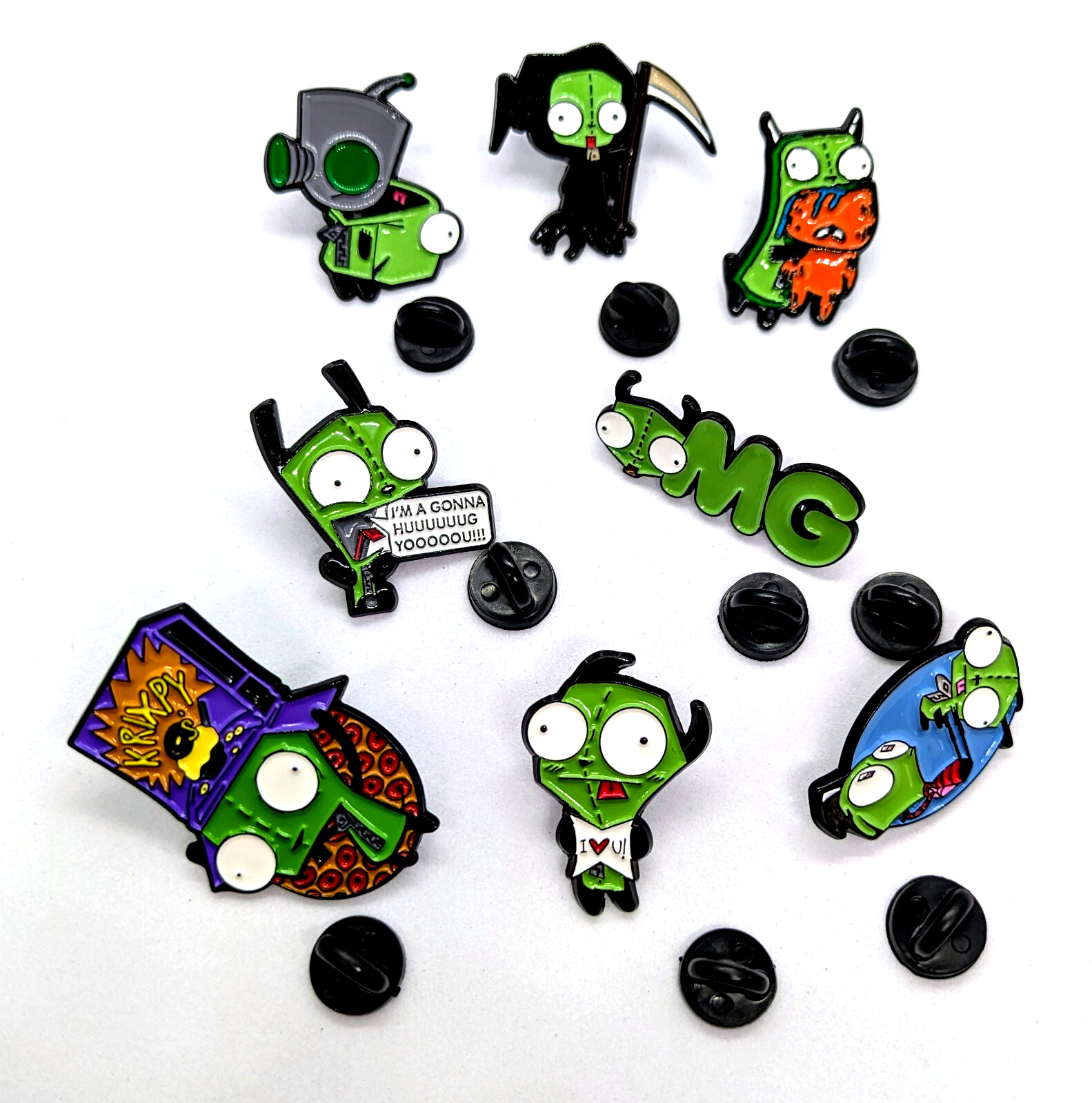 INVADER ZIM PIN SET (8pcs) Gir Gaz Cartoon Toon 90s Gift Enamel Lapel Brooch Lot