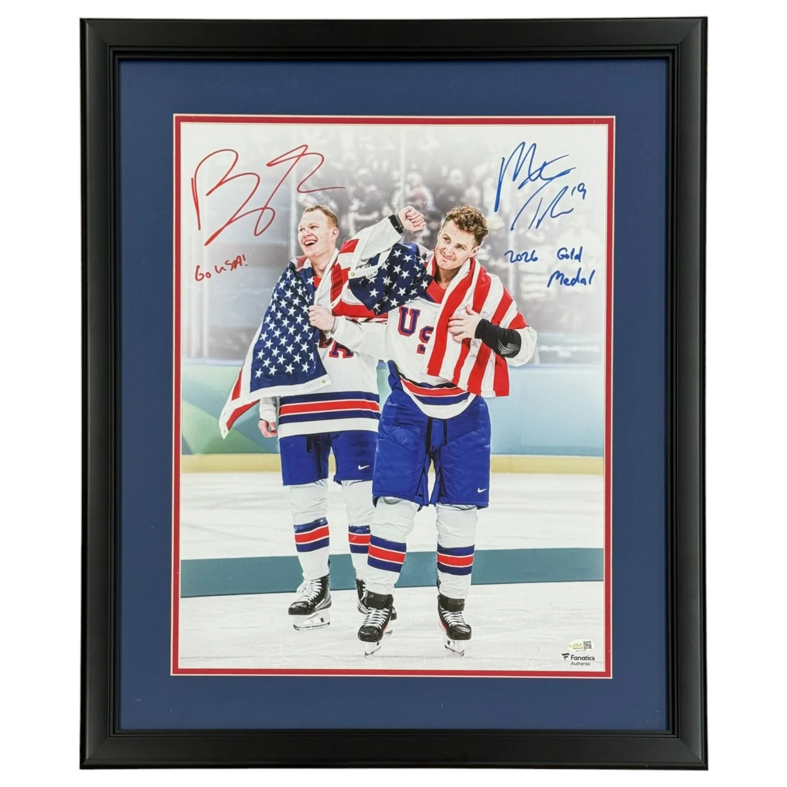 Matthew Tkachuk & Brady Tkachuk Autographed Deluxe Framed Team USA Olympics 16x2