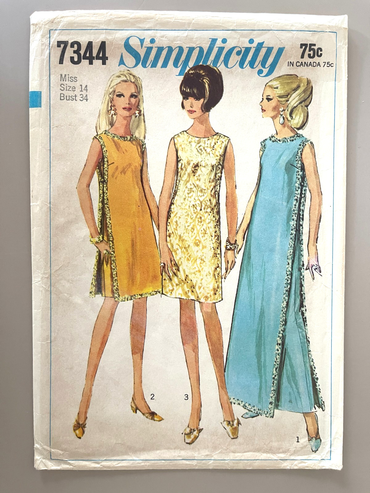 1960\'s Simplicity Misses\' Dress,Overdress Pattern 7344 Size 14 UNCUT