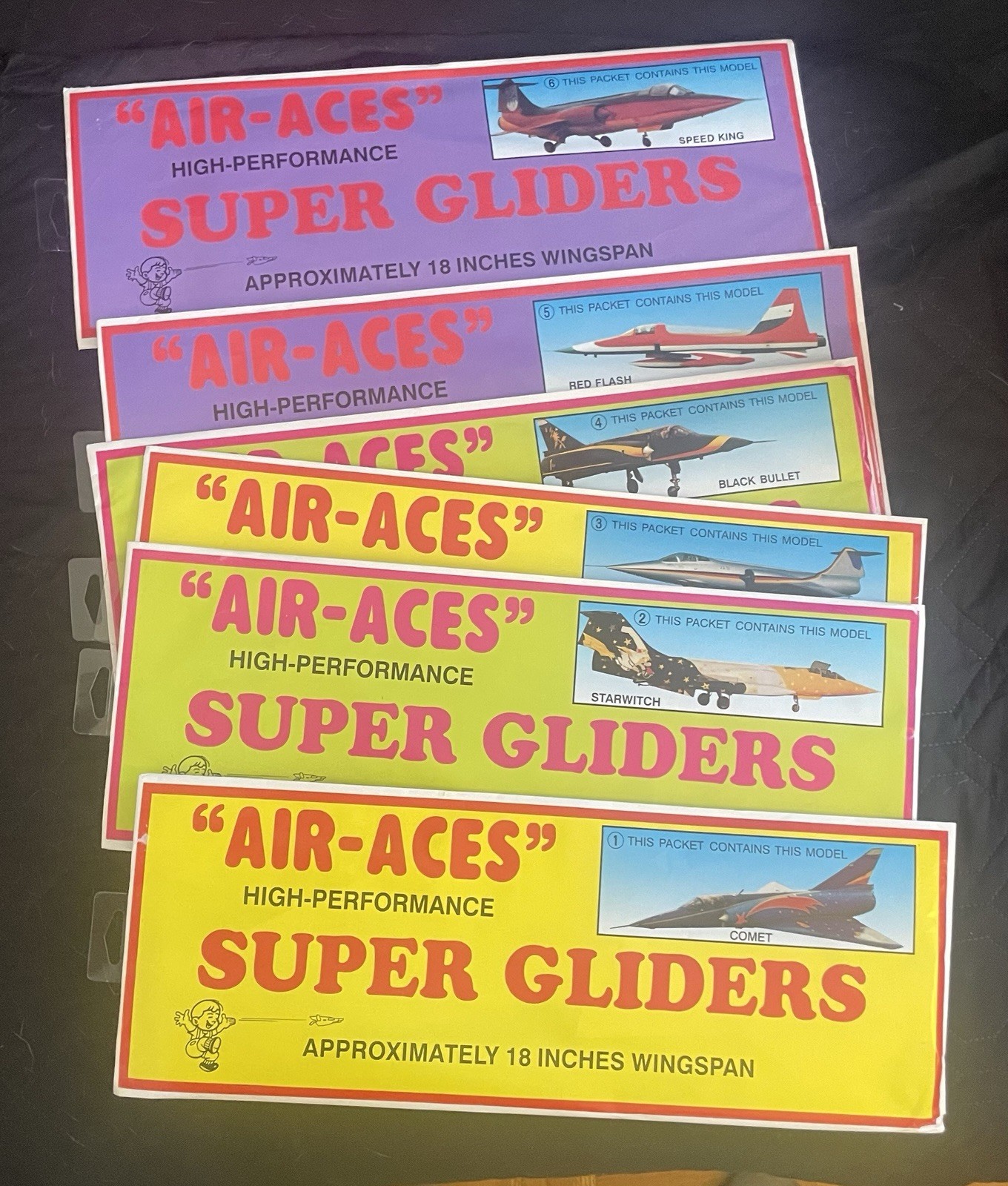 Rare Vintage 1980 Air Aces High-Performance Complete Set Of 6 Super Gliders