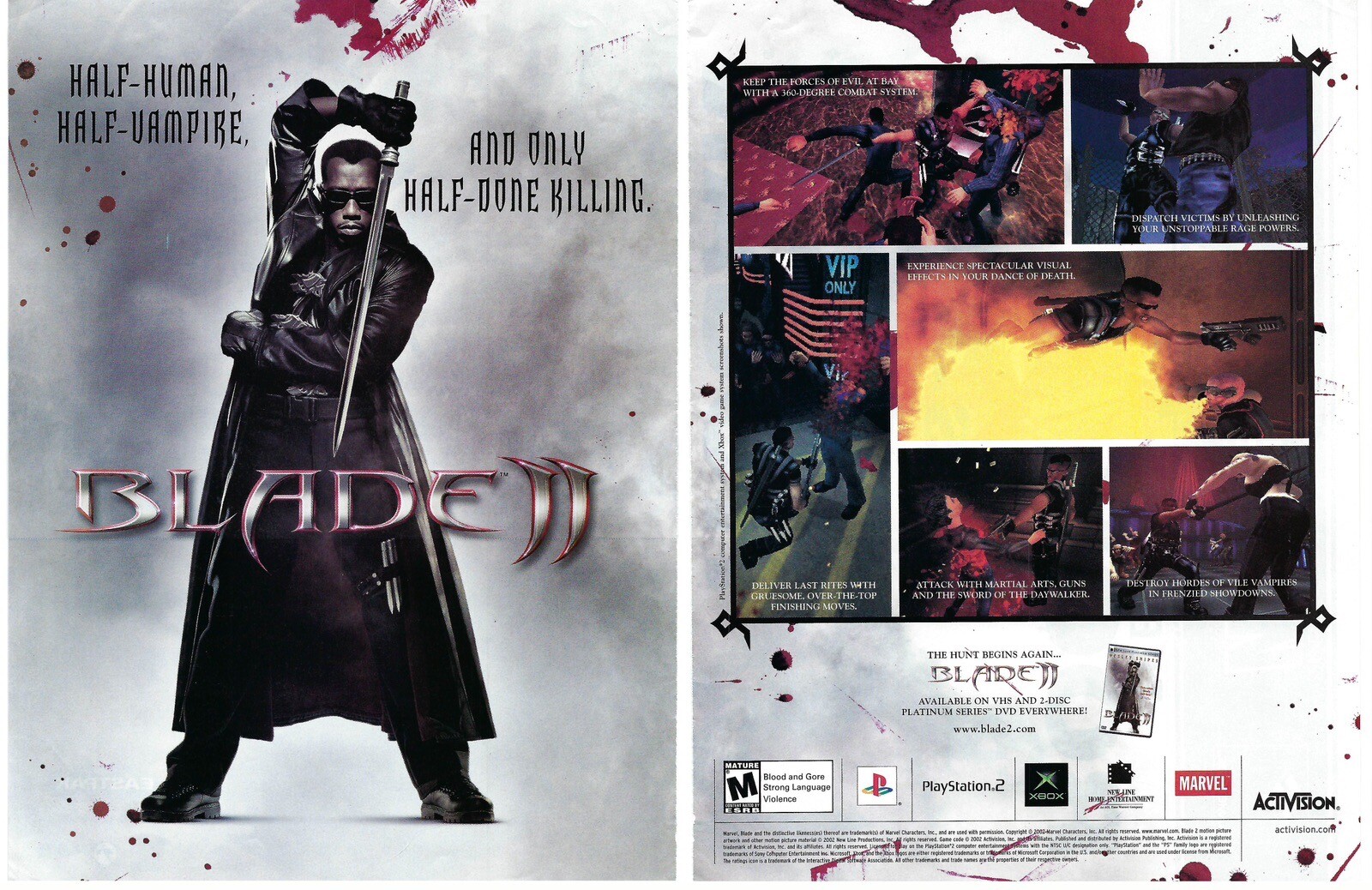 2002 Blade 2 Half-Human & Half-Vampire Video Game Hunt Vintage Print Ad/Poster