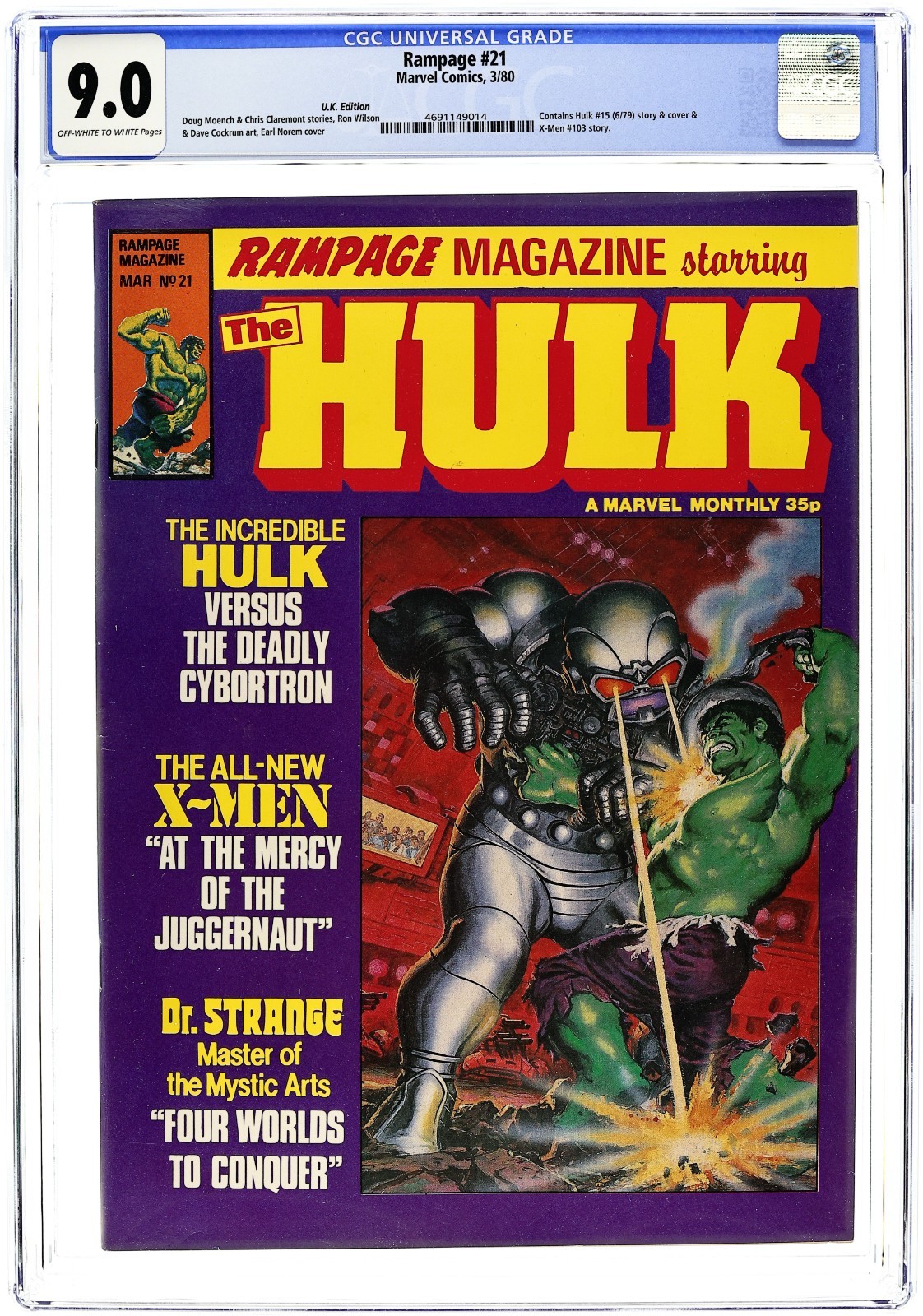 Rampage Monthly Magazine #21 Rampaging Hulk - 1980 - CGC 9.0 - Earl Norem