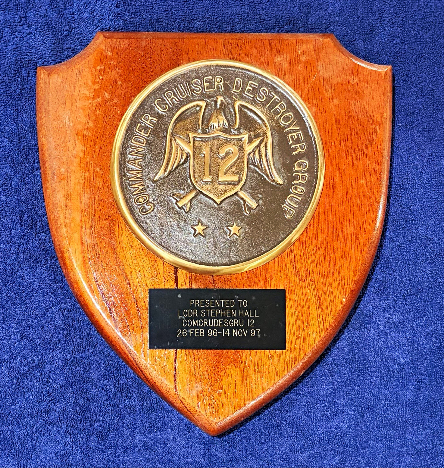 Commander Cruiser Destroyer Group 12 (CCDG-12) Wall Plaque, LCDR S. Hall 1996-97