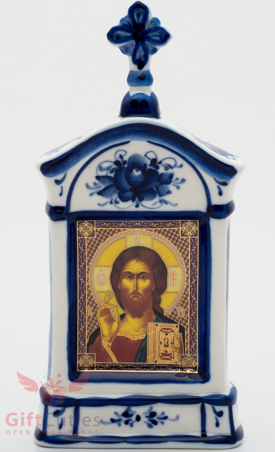 Russia Porcelain Gzhel Orthodox Shrine Kiot Icon Christ Pantocrator Вседержитель