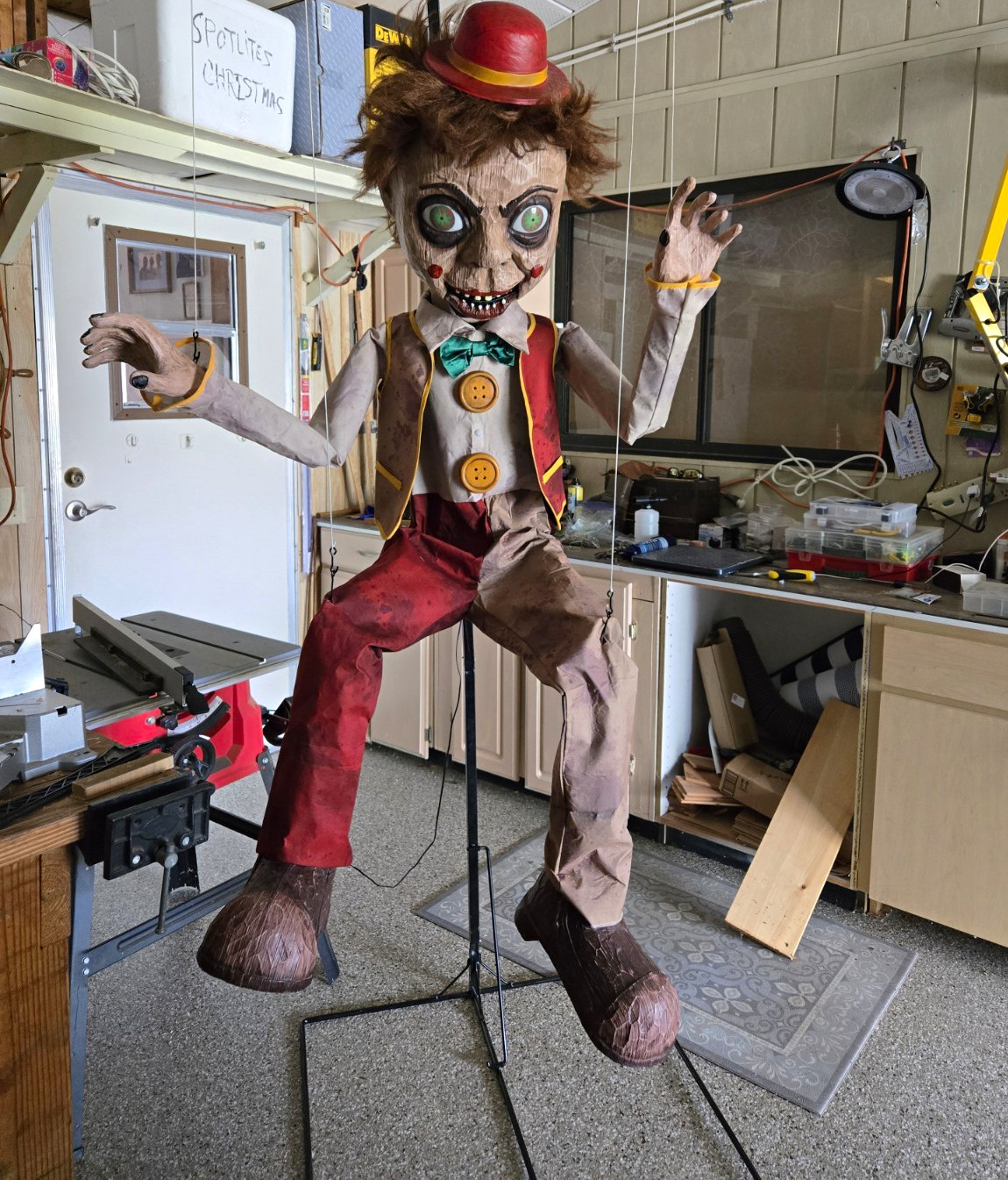 Large Halloween Creepy Clown Hanging Marionette Puppet Prop