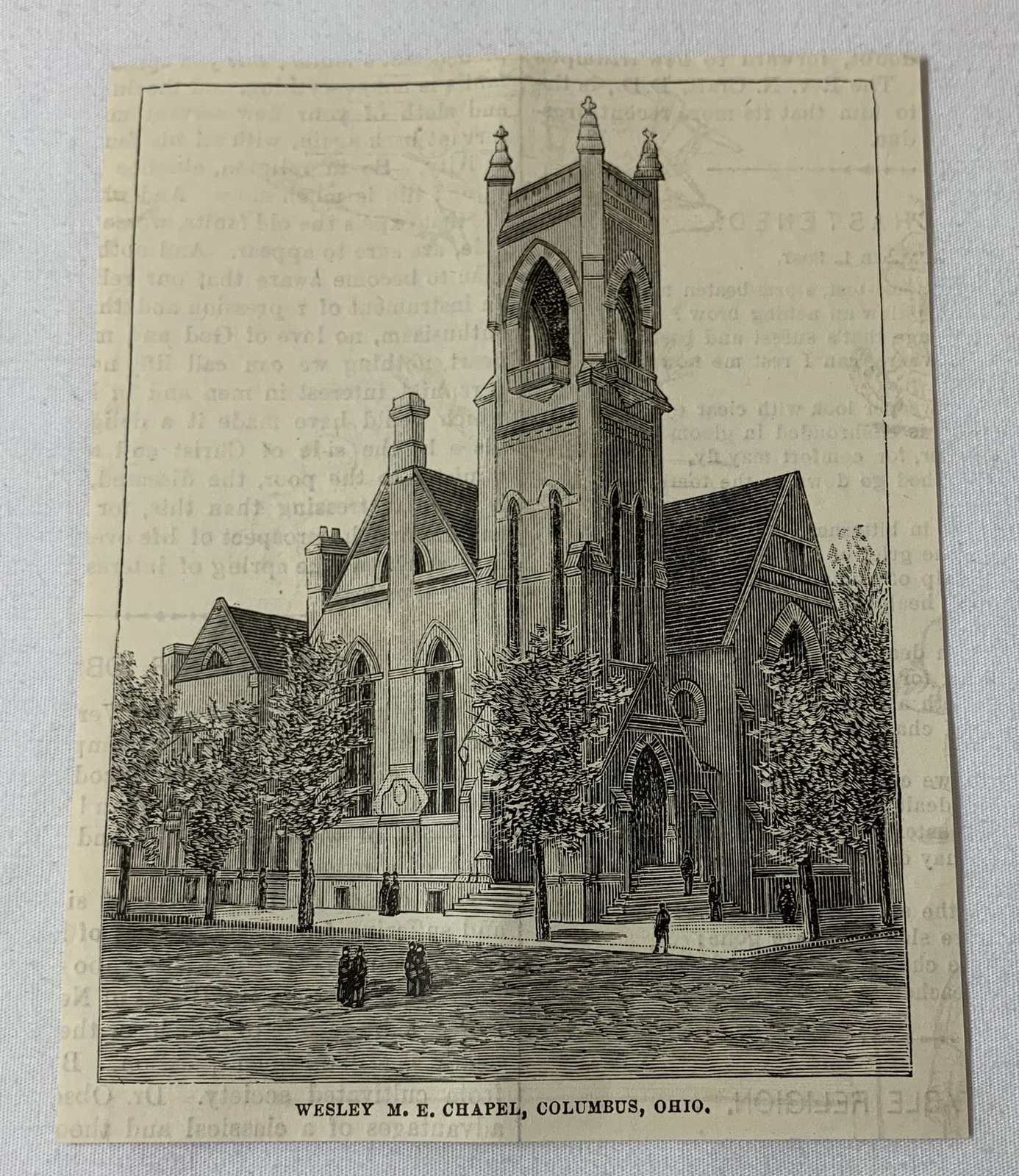 1885 magazine engraving ~ WESLEY M.E. CHAPEL, COLUMBUS, OH