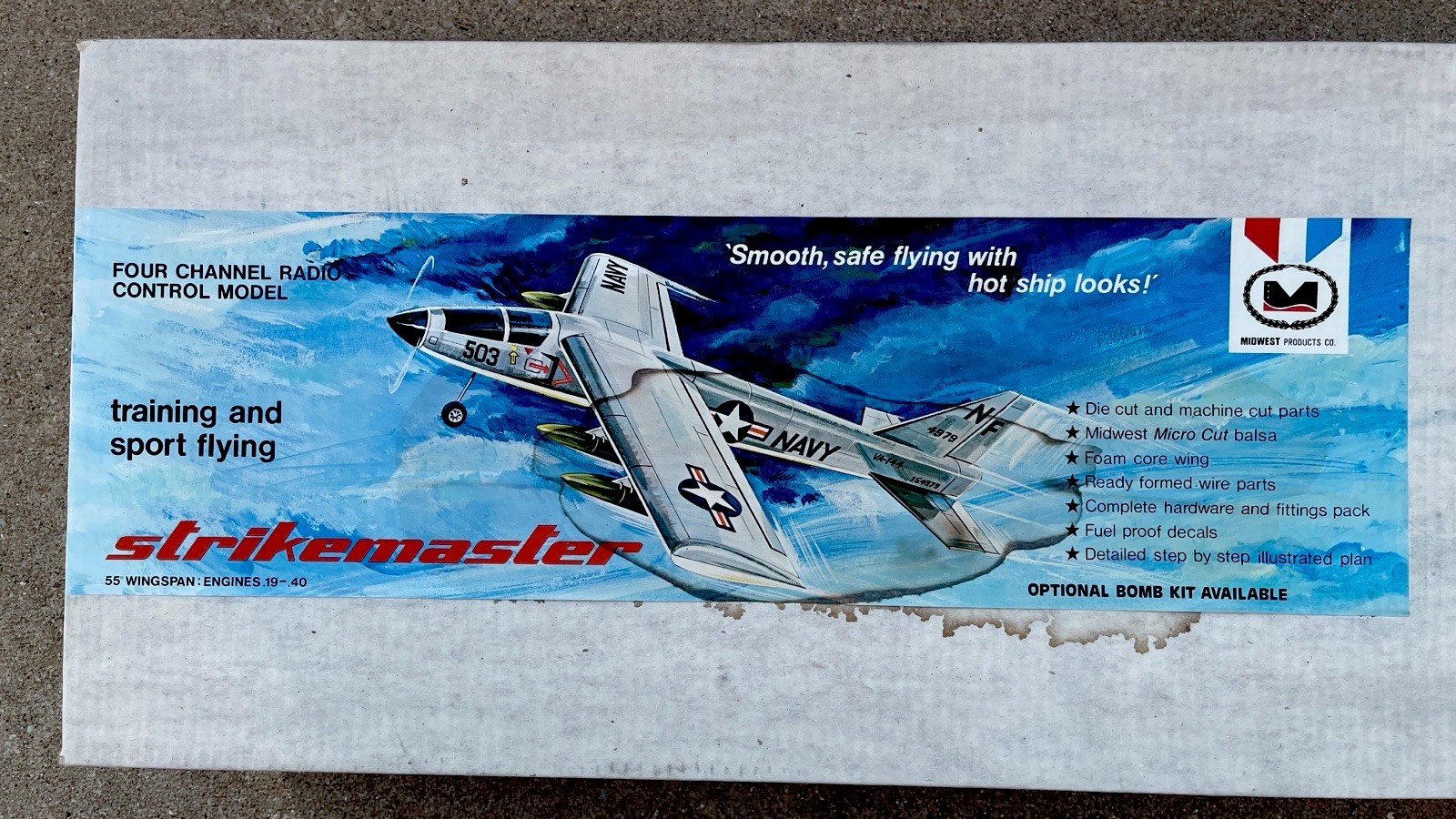 Vintage NAVY Strikemaster 4 Channel Radio Control Airplane Kit by Midwest NIB