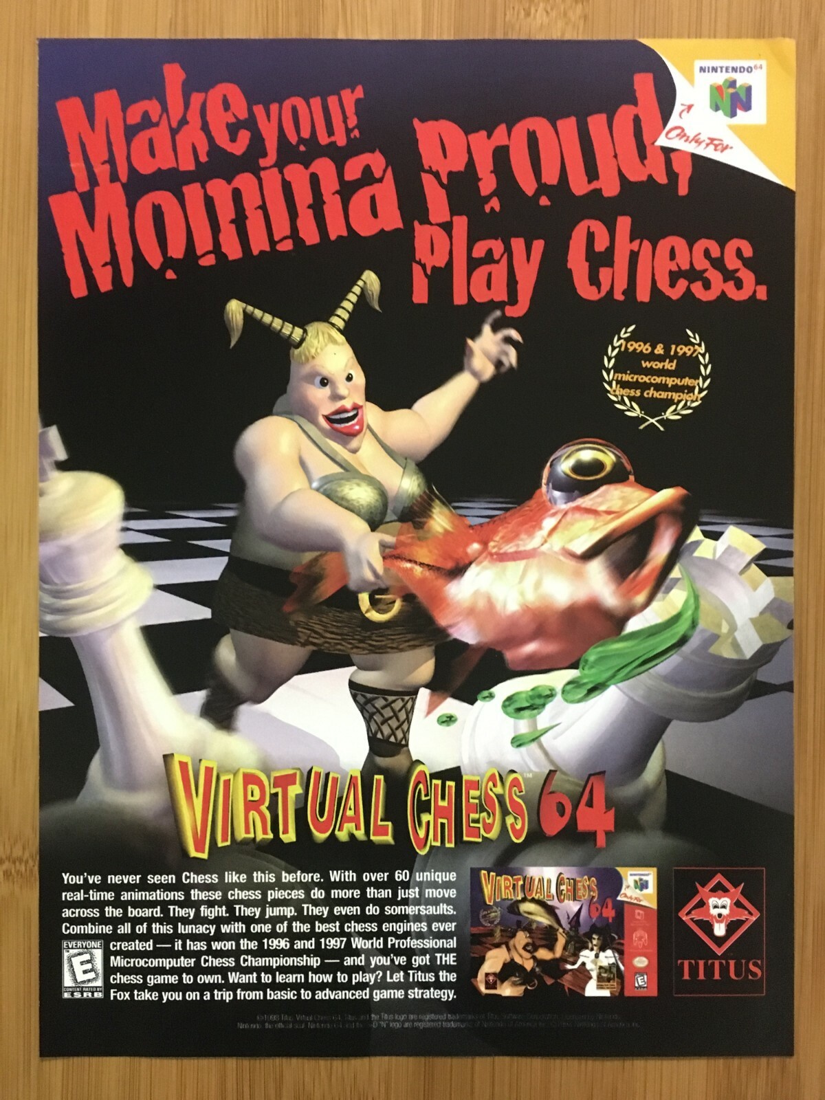 Virtual Chess 64 N64 1998 Vintage Print Ad/Poster Official Authentic Promo Art