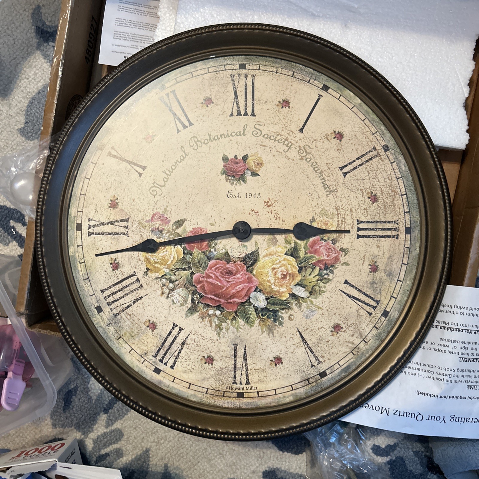 Howard Miller Botanical Wall Clock Floral Open box / NEW / K83