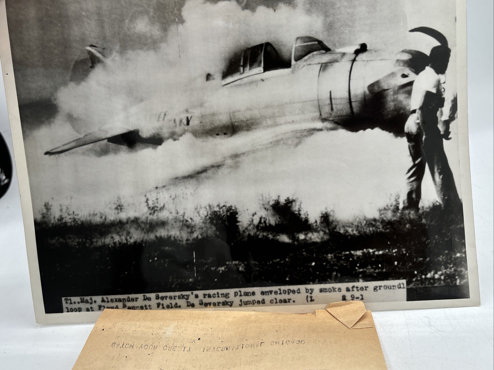 1937 Alexander de Seversky Aviation Pioneer Int. News Photo Racing Plane Smoke