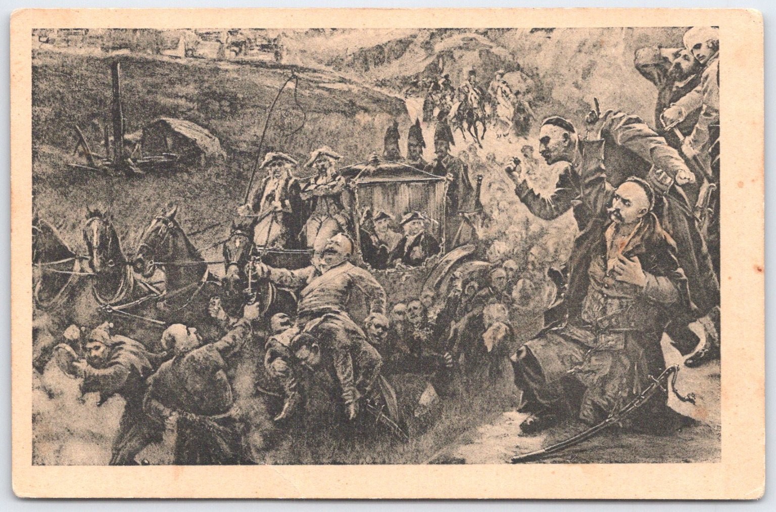 Lwów H. Altenberg Cossack Attack Scene Postcard No. 116 Antique Art