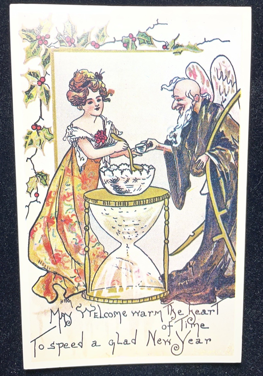 Postcard Repro New Year's Woman Serving Punch To Father Time  P93