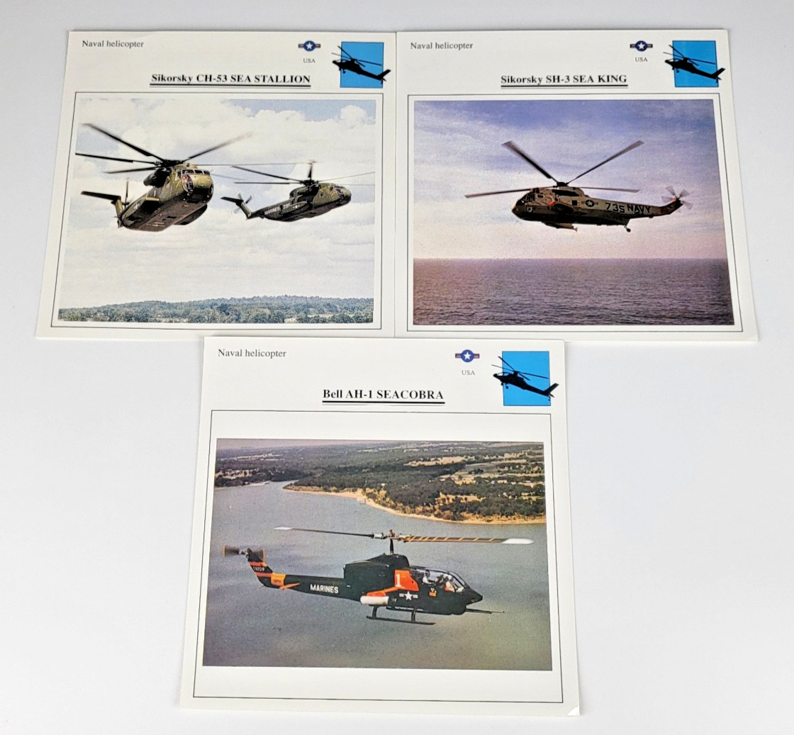 3 Edito Service Naval Helicopter Cards USA - Sea King - Sea Stallion - SeaCobra