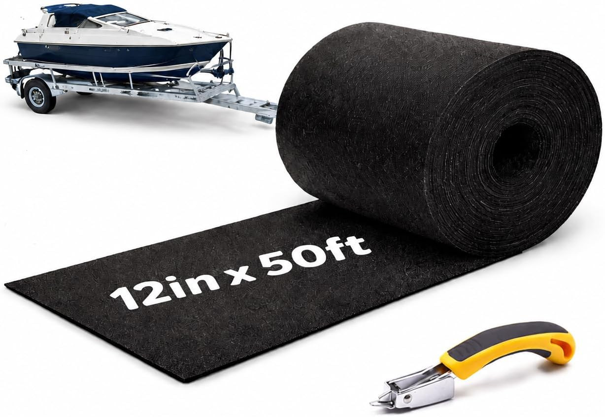 Boat Trailer Bunk Carpet 50FT X 12In, Premium Black 25Oz Extra Thick Marine-Grad